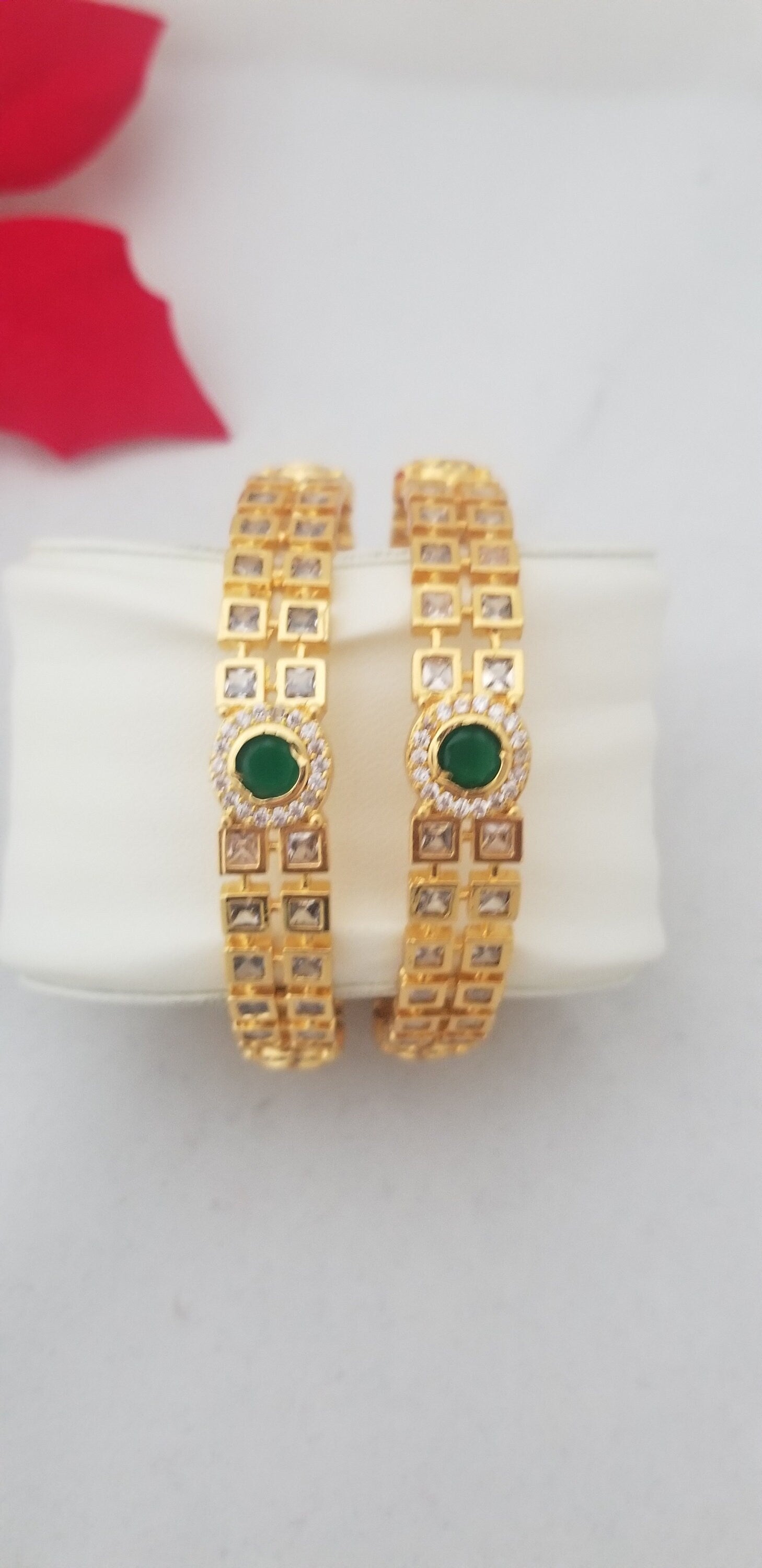 Premium Quality CZ Matte finish with Multi-color stone work bangles - Set of 2 bangles - Size 2.6