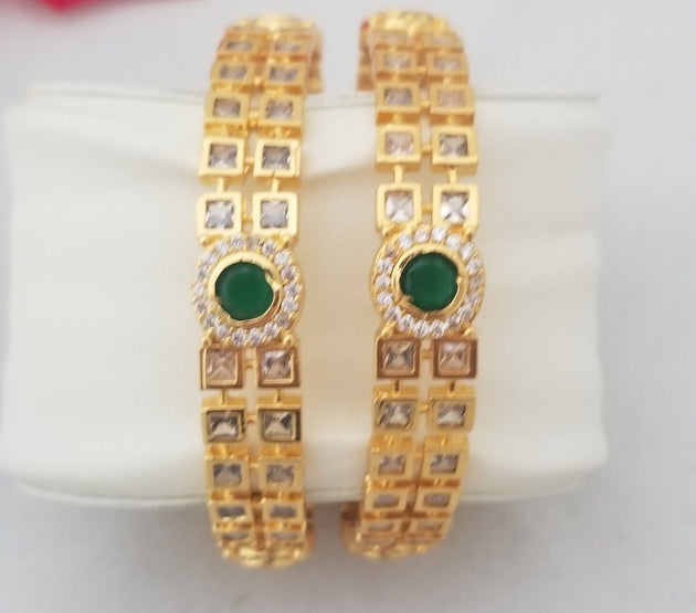 Premium Quality CZ Matte finish with Multi-color stone work bangles - Set of 2 bangles - Size 2.6