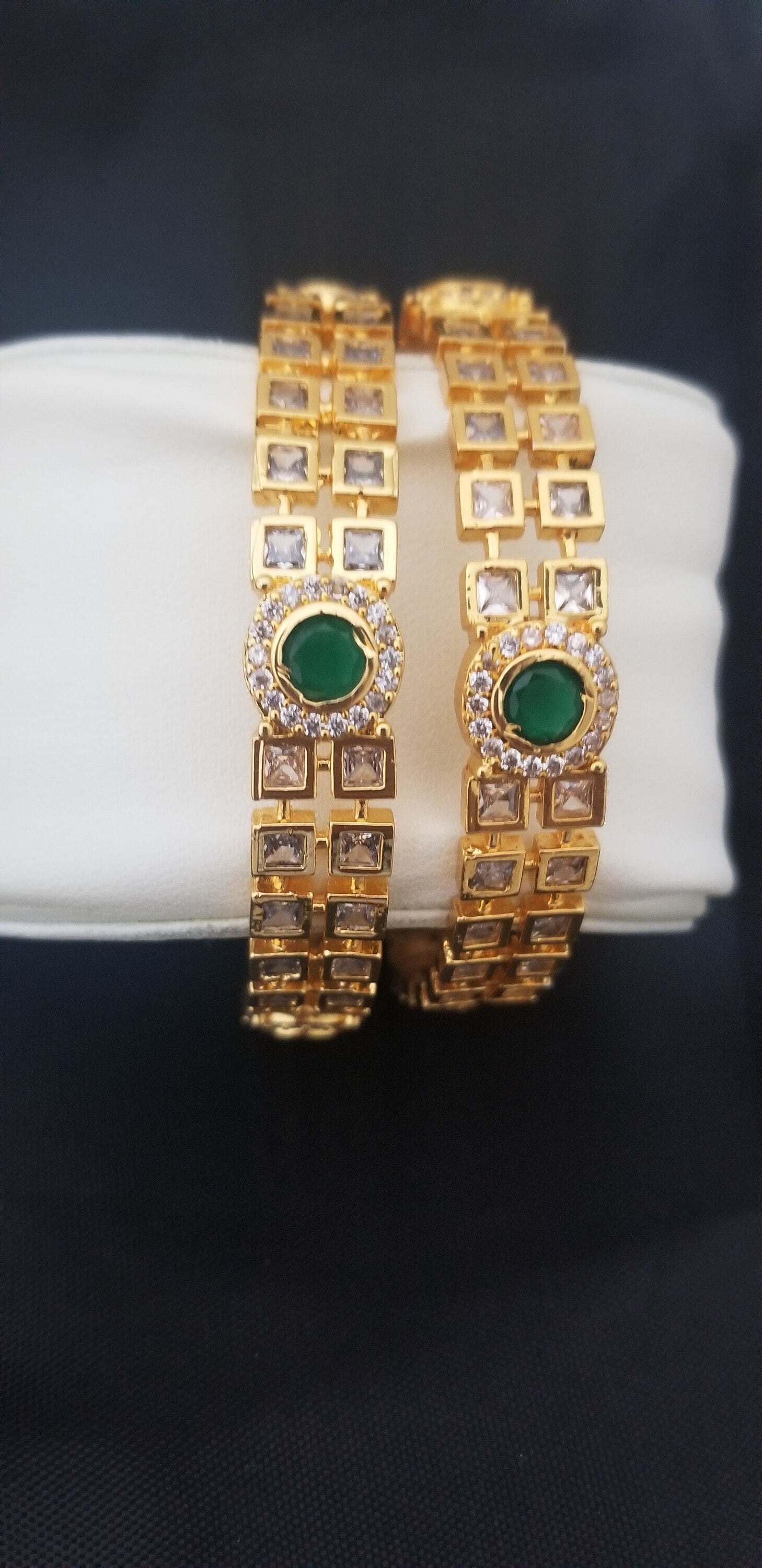 Premium Quality CZ Matte finish with Multi-color stone work bangles - Set of 2 bangles - Size 2.6