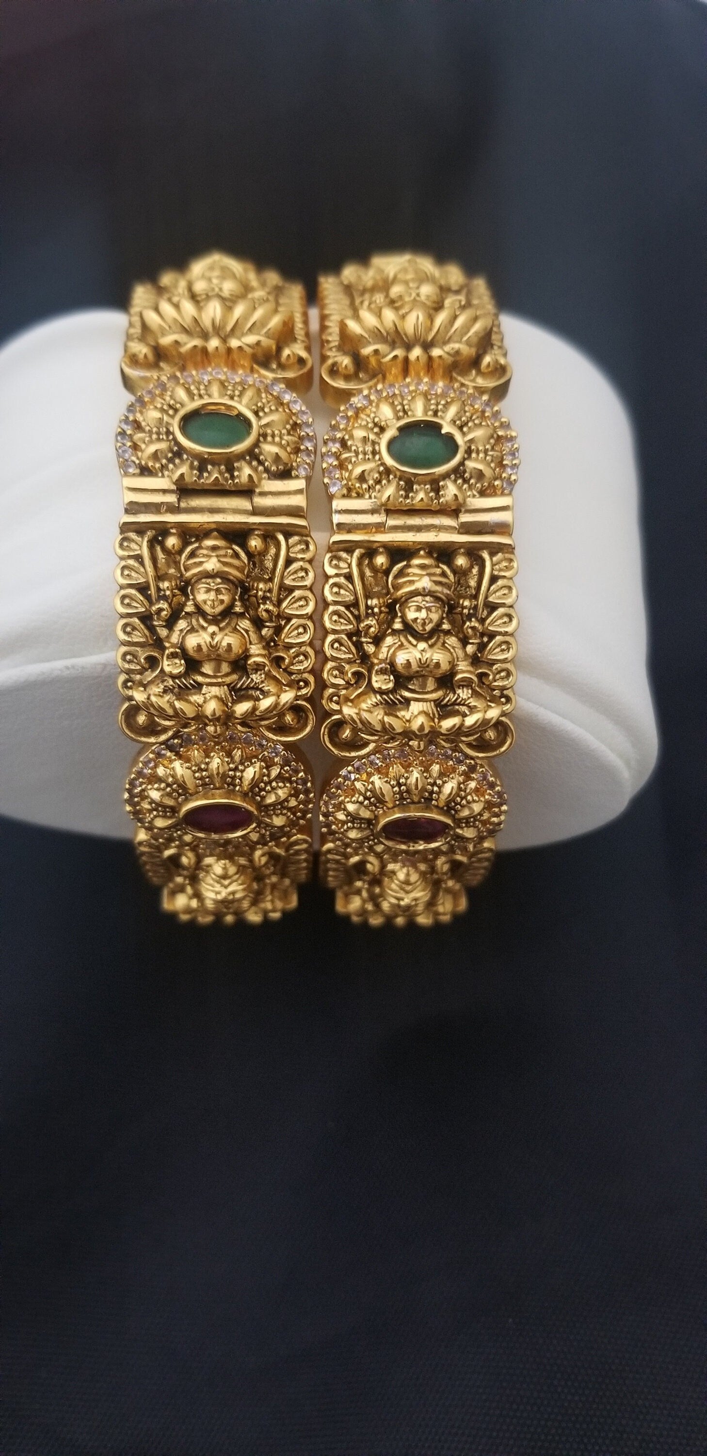 Premium Quality Premium Polish Lakshmi CZ Matte antique (open type) bangles - Set of 2 bangles - Size 2.6