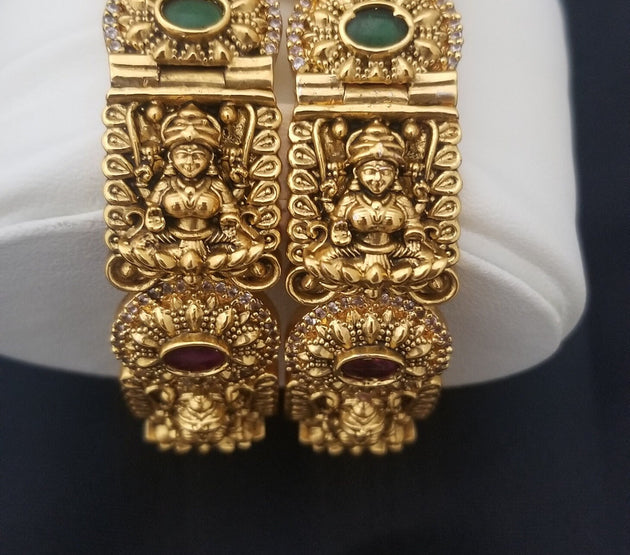 Premium Quality Premium Polish Lakshmi CZ Matte antique (open type) bangles - Set of 2 bangles - Size 2.6