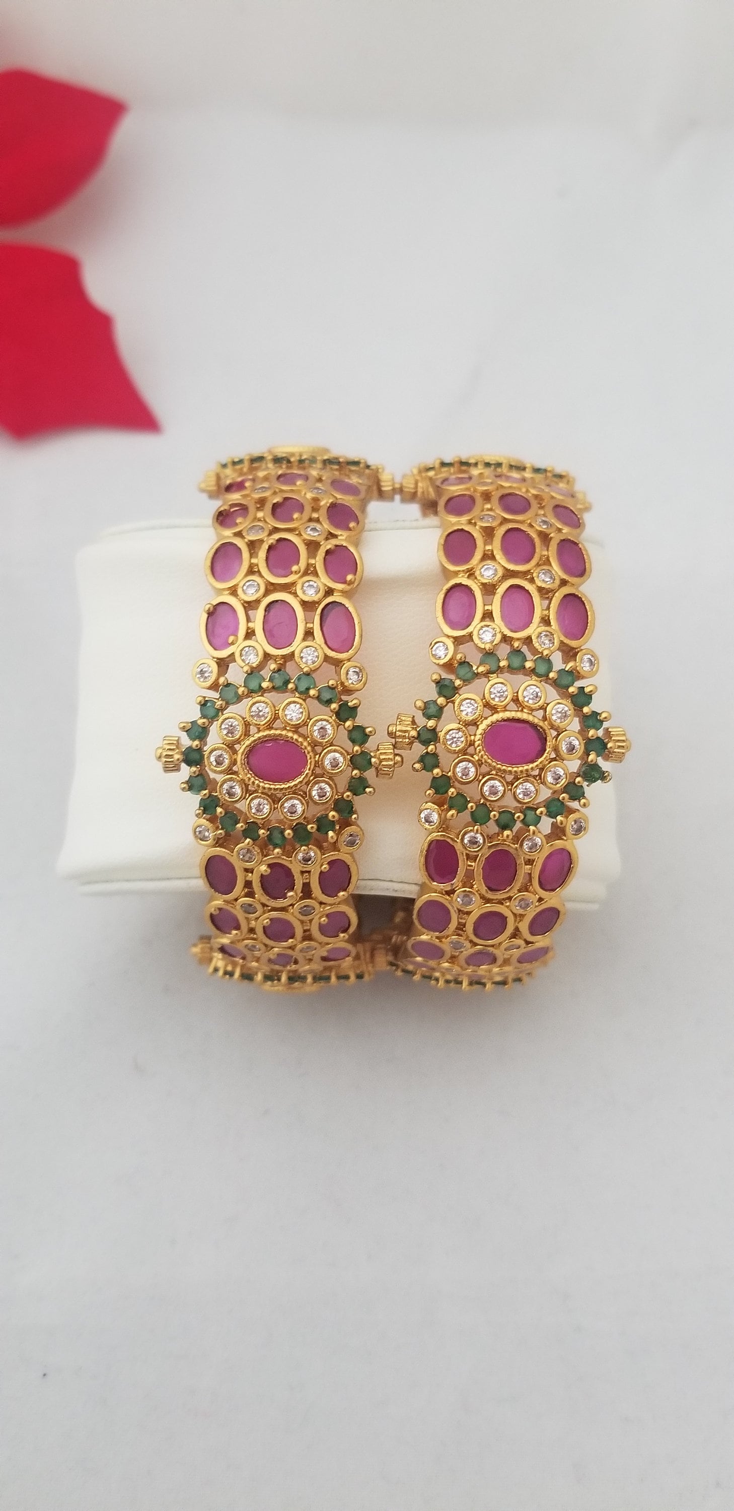 Premium Quality CZ Gold finish with Multi-color stone work grand bangles - Set of 2 bangles - Size 2.6