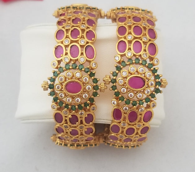 Premium Quality CZ Gold finish with Multi-color stone work grand bangles - Set of 2 bangles - Size 2.6