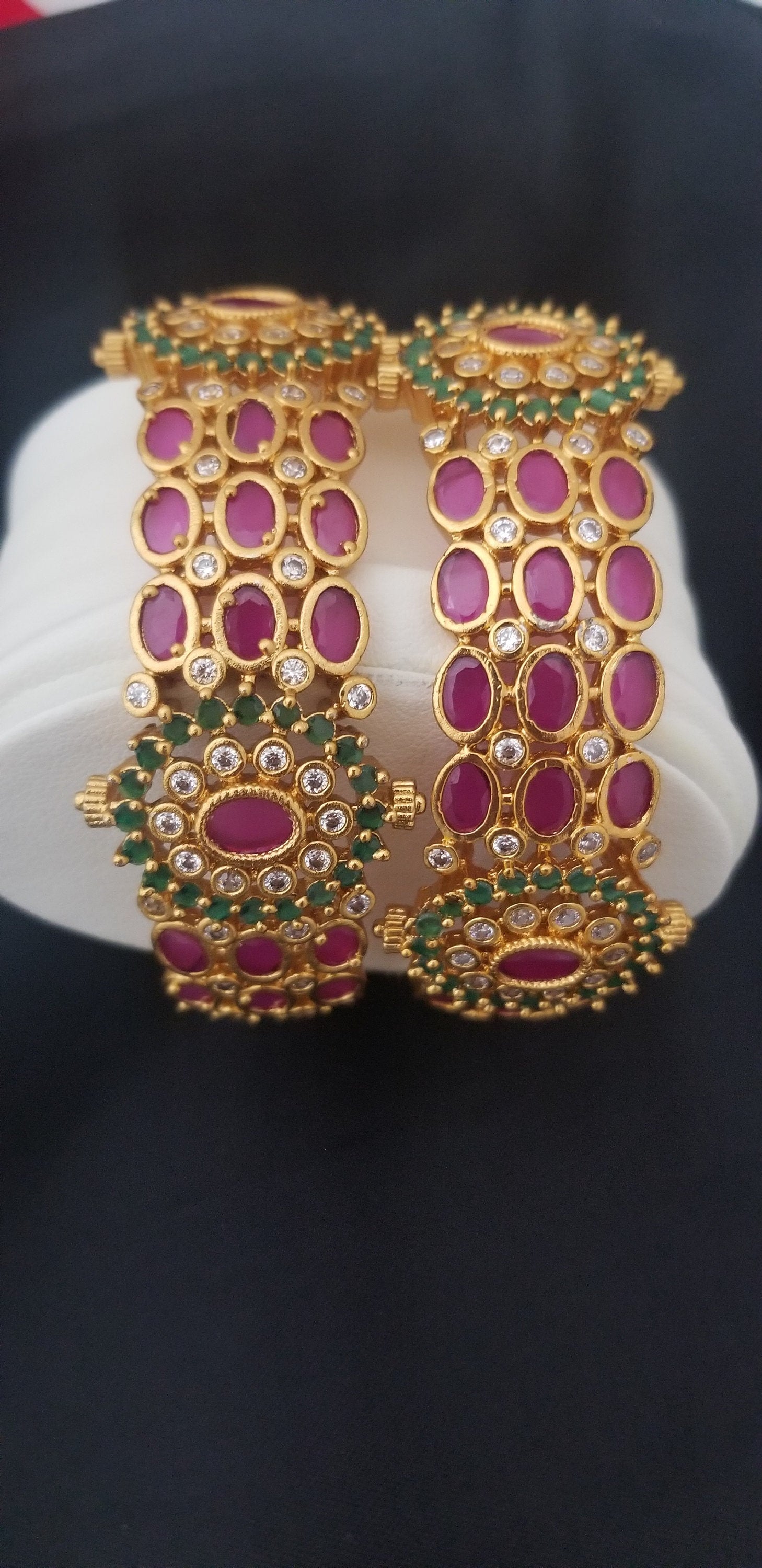 Premium Quality CZ Gold finish with Multi-color stone work grand bangles - Set of 2 bangles - Size 2.6
