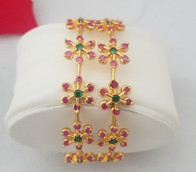 Premium Quality CZ Gold finish with flower stone work bangles - Set of 2 bangles - Size 2.6