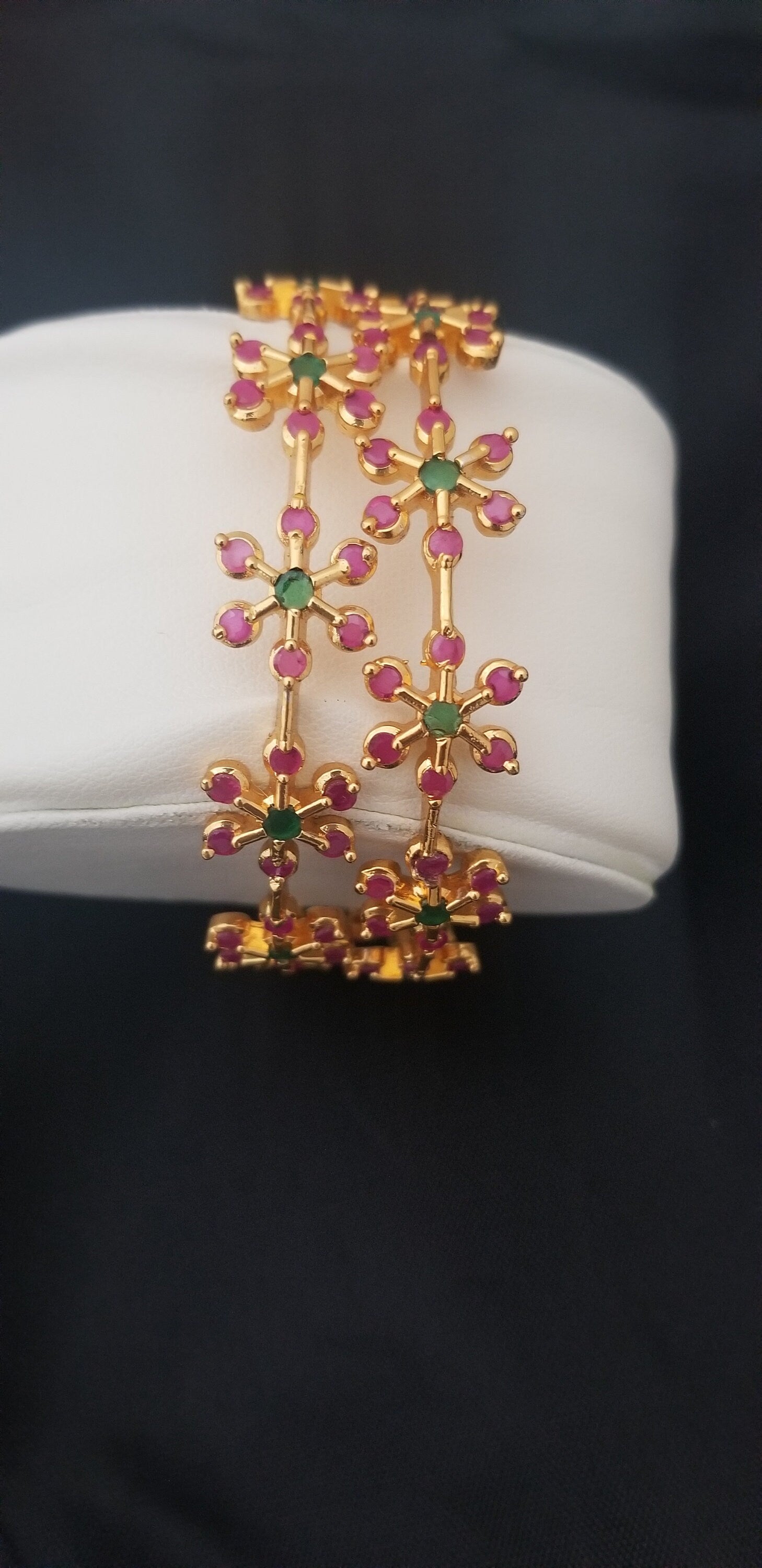 Premium Quality CZ Gold finish with flower stone work bangles - Set of 2 bangles - Size 2.6