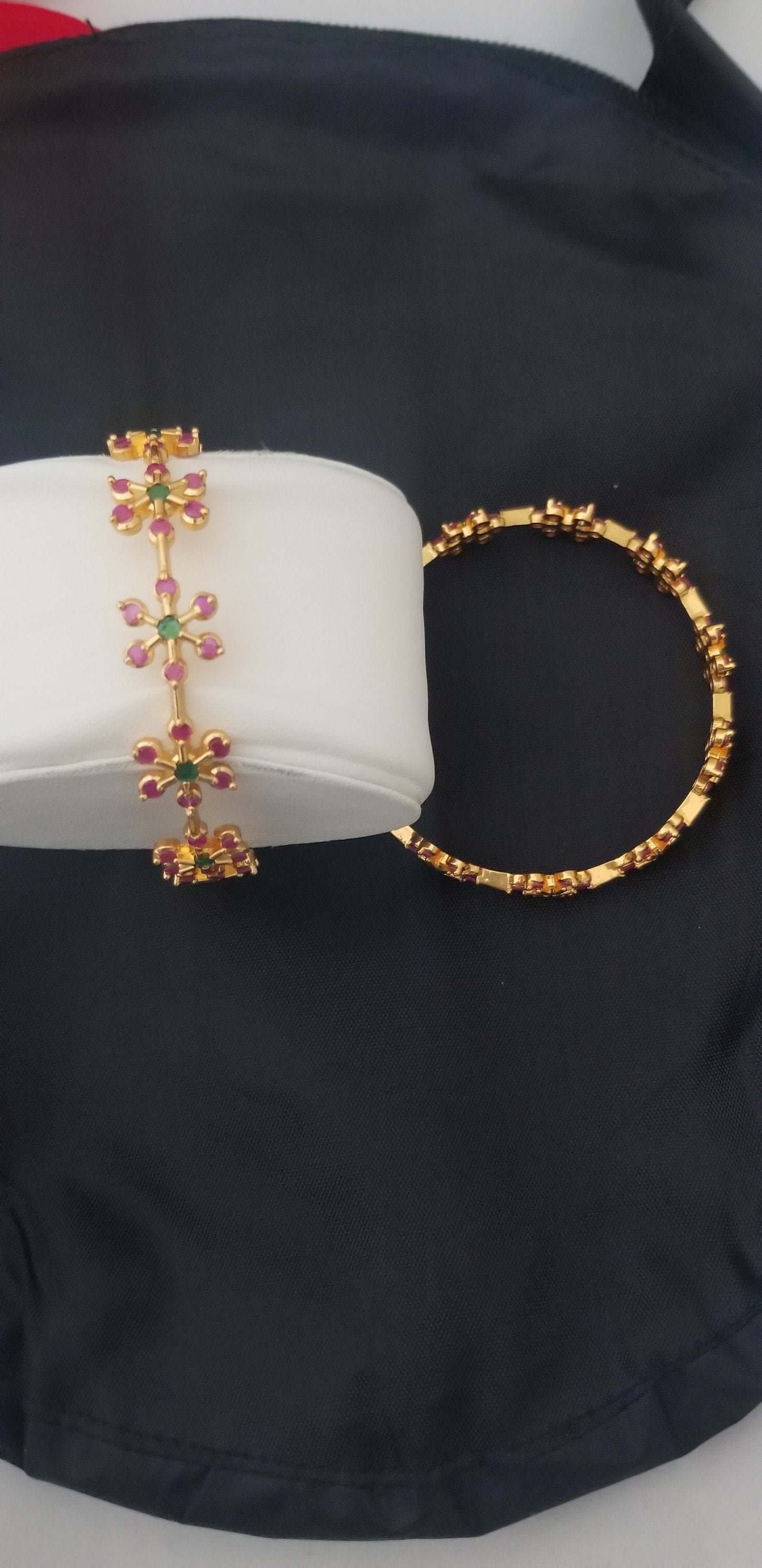 Premium Quality CZ Gold finish with flower stone work bangles - Set of 2 bangles - Size 2.6