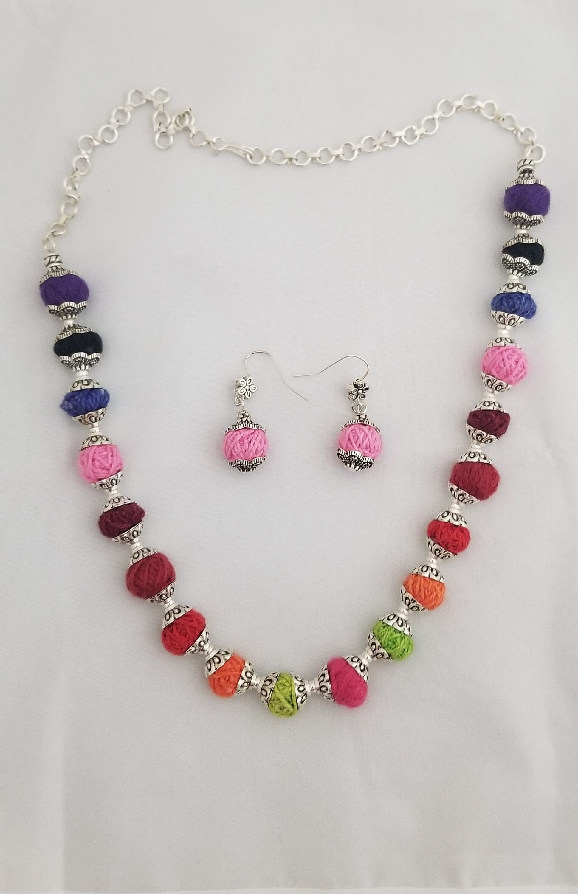 Multi-color thread beads chain with Earrings - Ethnic Jewelry