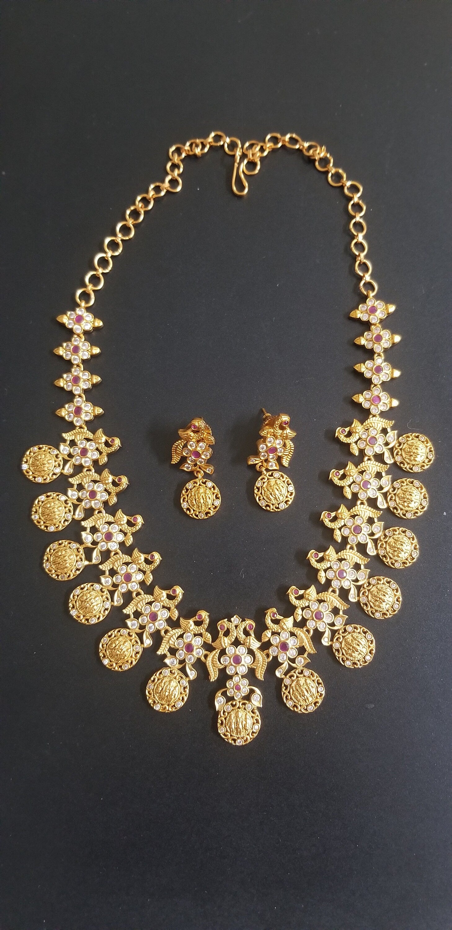 Premium Quality CZ Matte finish Peacock and Ramparivar Necklace with Beautiful Earrings