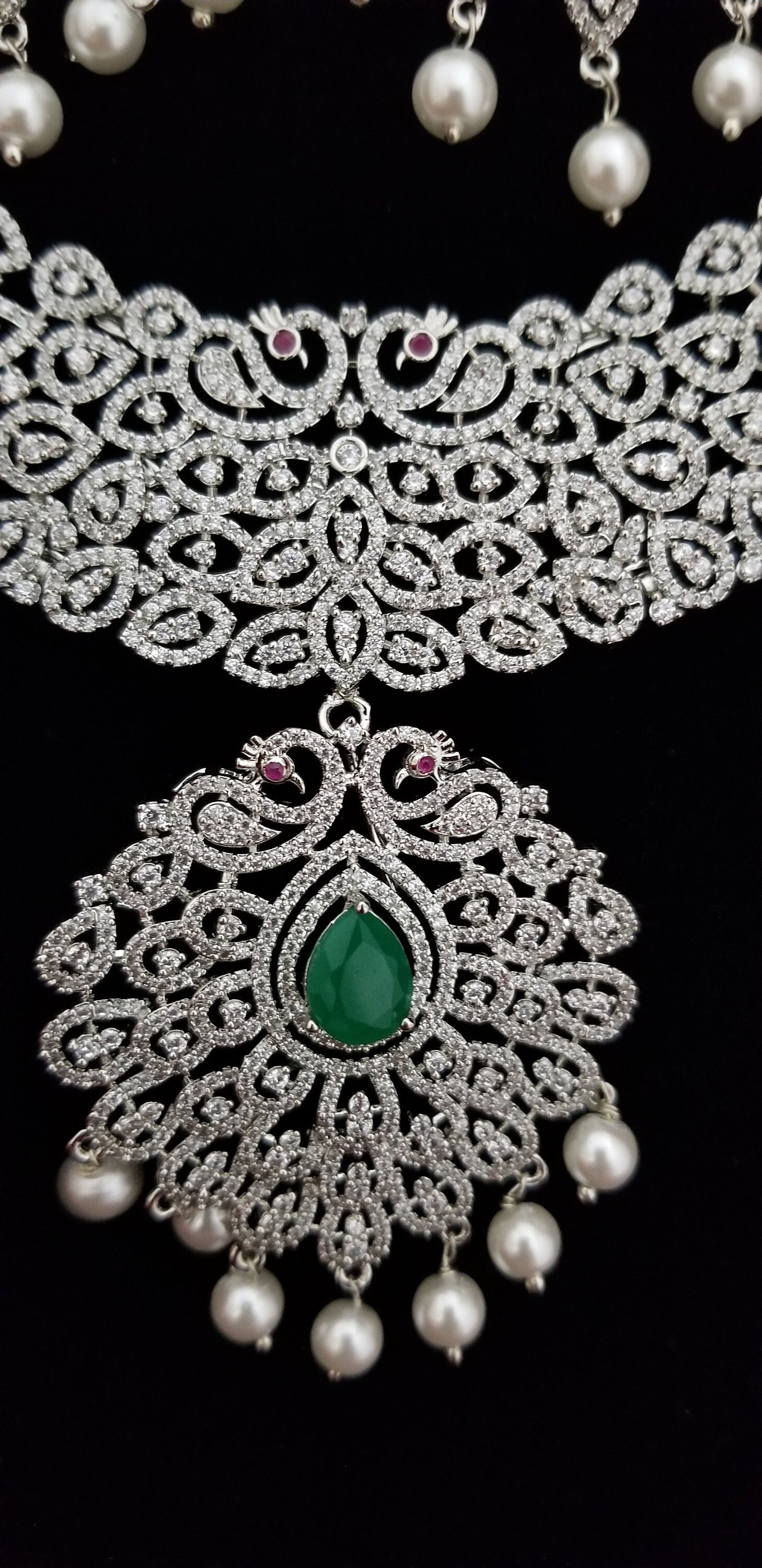 Premium Quality AD Bridal Haram set (Removable Pendent) - Bollywood Haram - Partywear Haram set