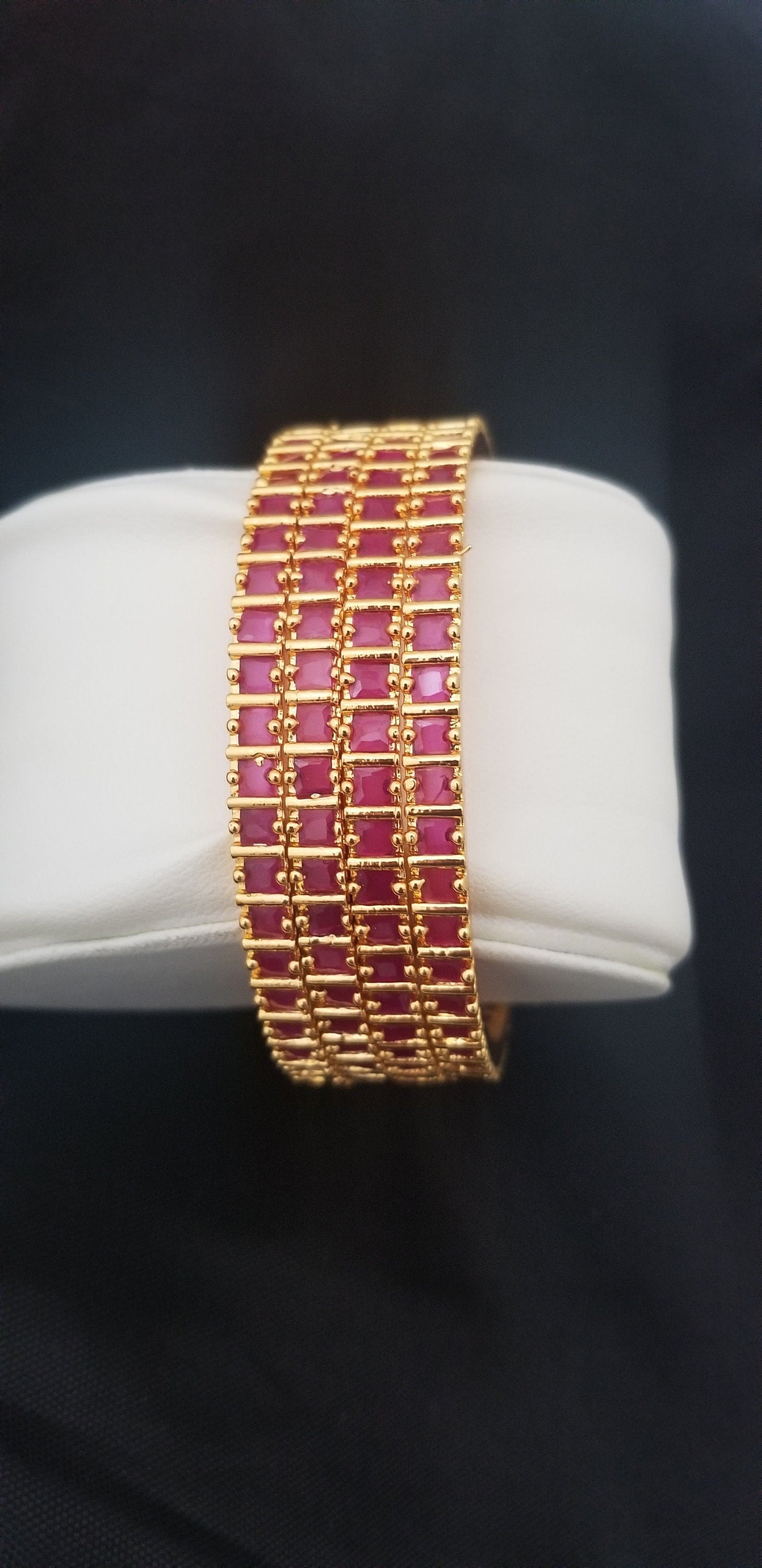 Premium Quality Gold finish AD Pink stone Bangles - Set of 4 bangles - Size 2.6