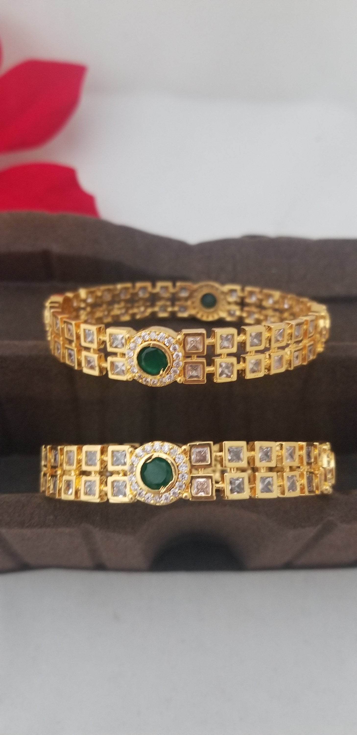 Premium Quality CZ Matte finish with Multi-color stone work bangles - Set of 2 bangles - Size 2.6