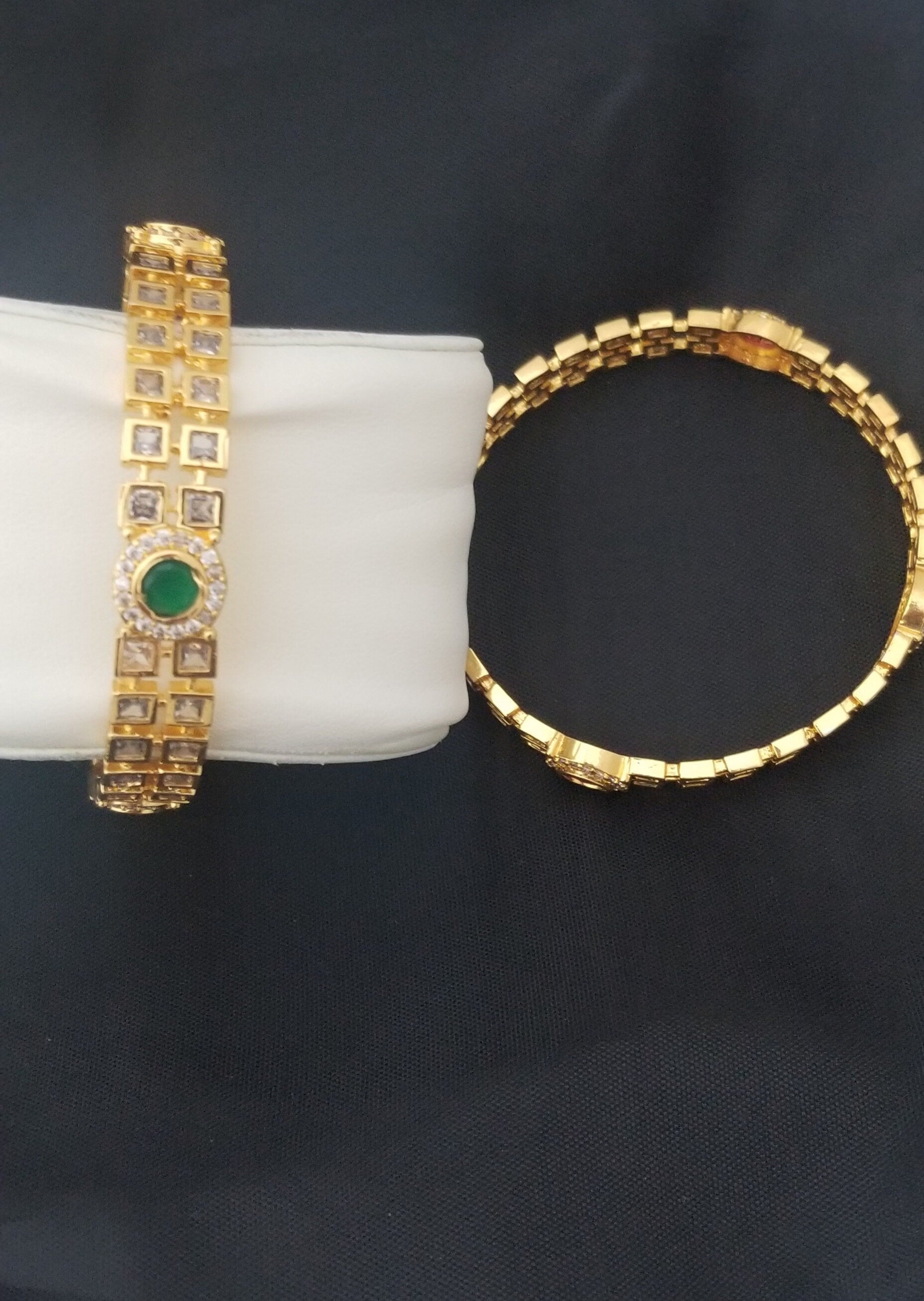 Premium Quality CZ Matte finish with Multi-color stone work bangles - Set of 2 bangles - Size 2.6