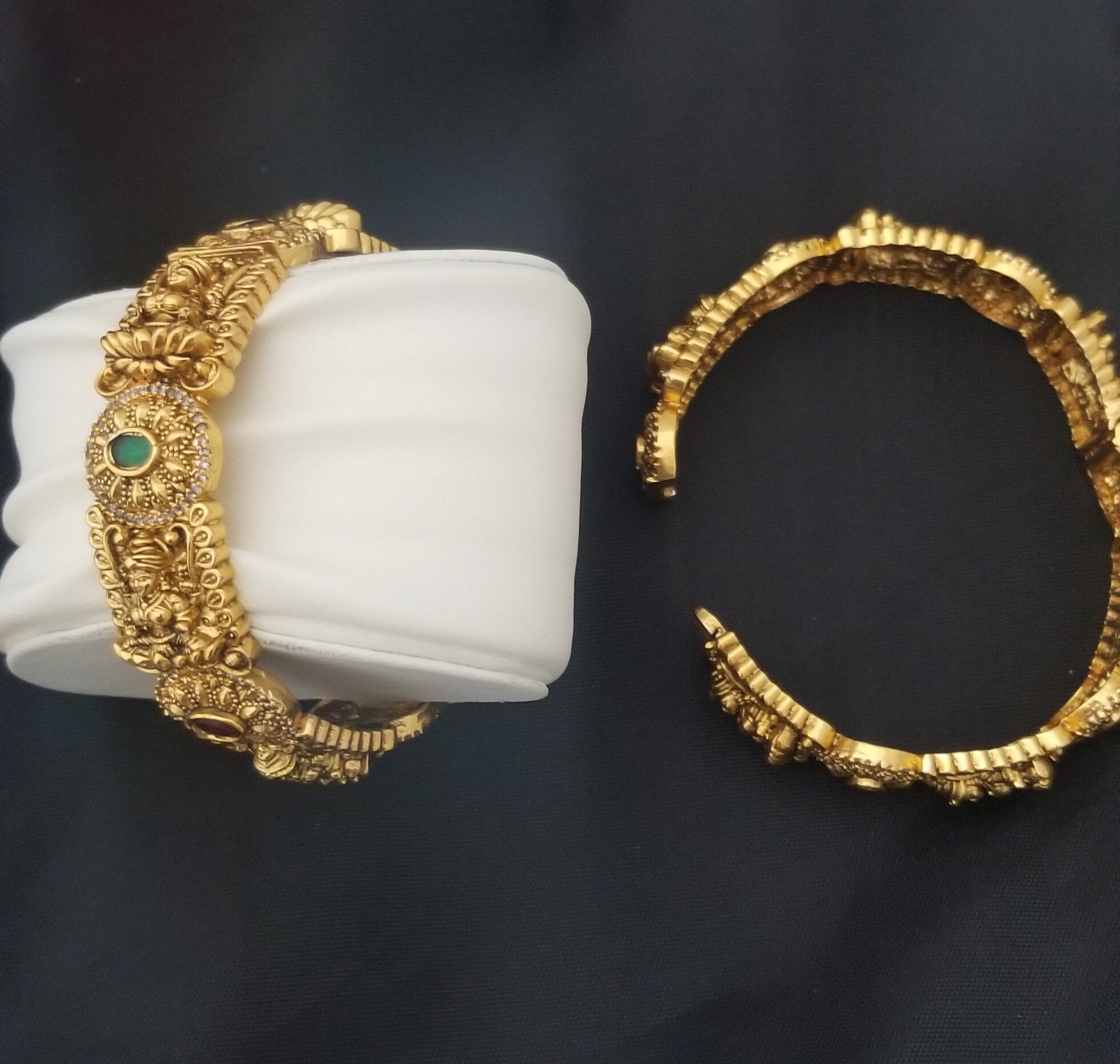 Premium Quality Premium Polish Lakshmi CZ Matte antique (open type) bangles - Set of 2 bangles - Size 2.6
