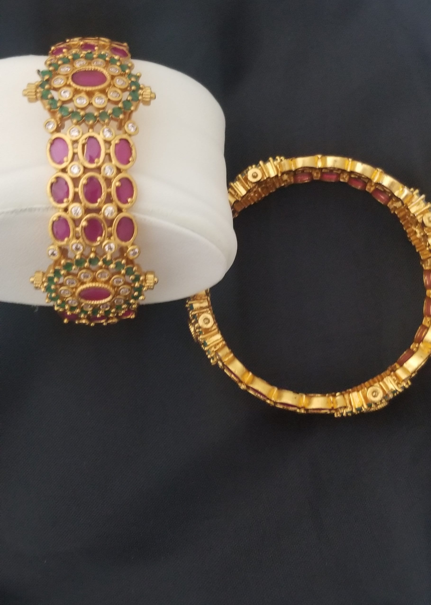 Premium Quality CZ Gold finish with Multi-color stone work grand bangles - Set of 2 bangles - Size 2.6