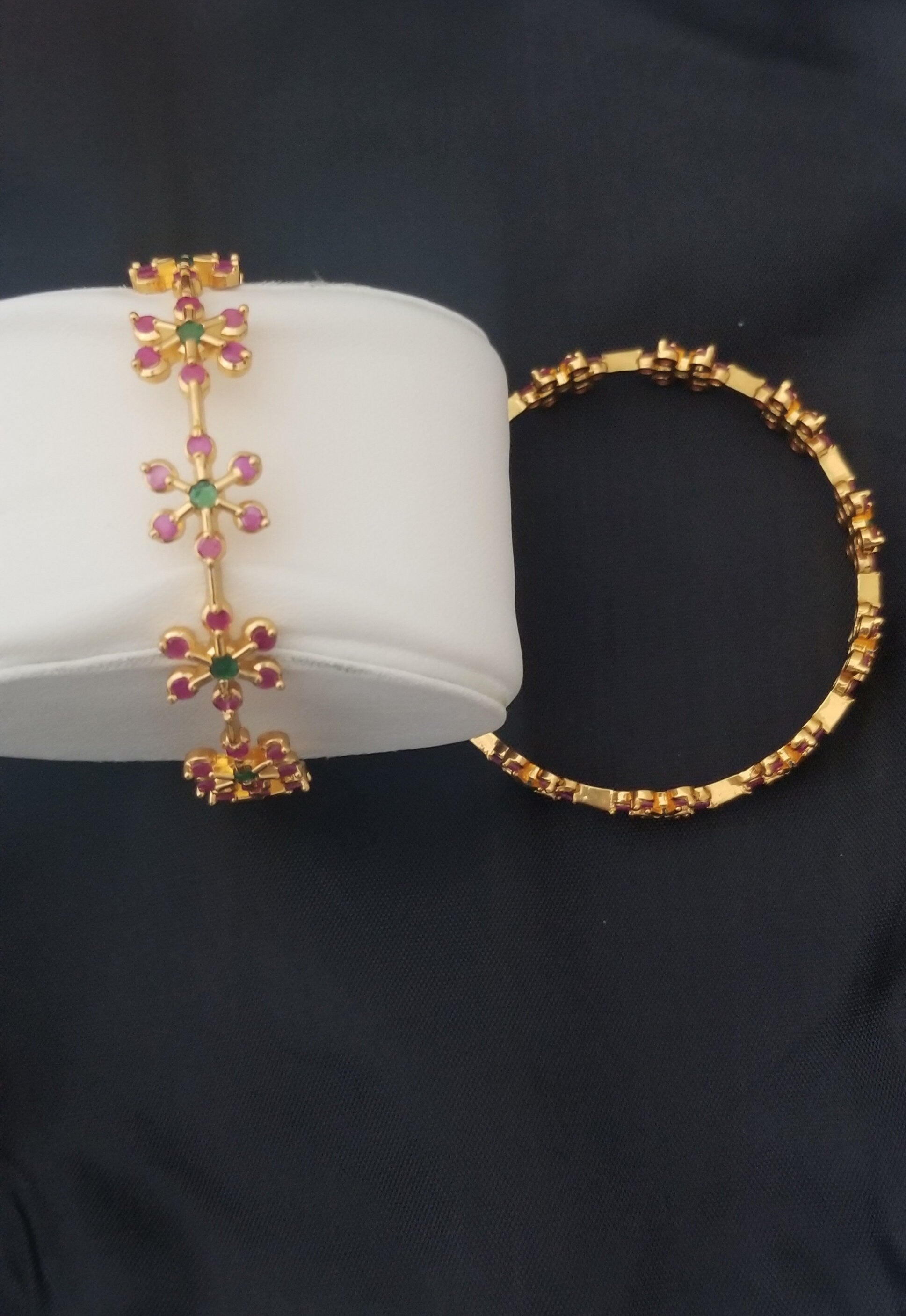 Premium Quality CZ Gold finish with flower stone work bangles - Set of 2 bangles - Size 2.6