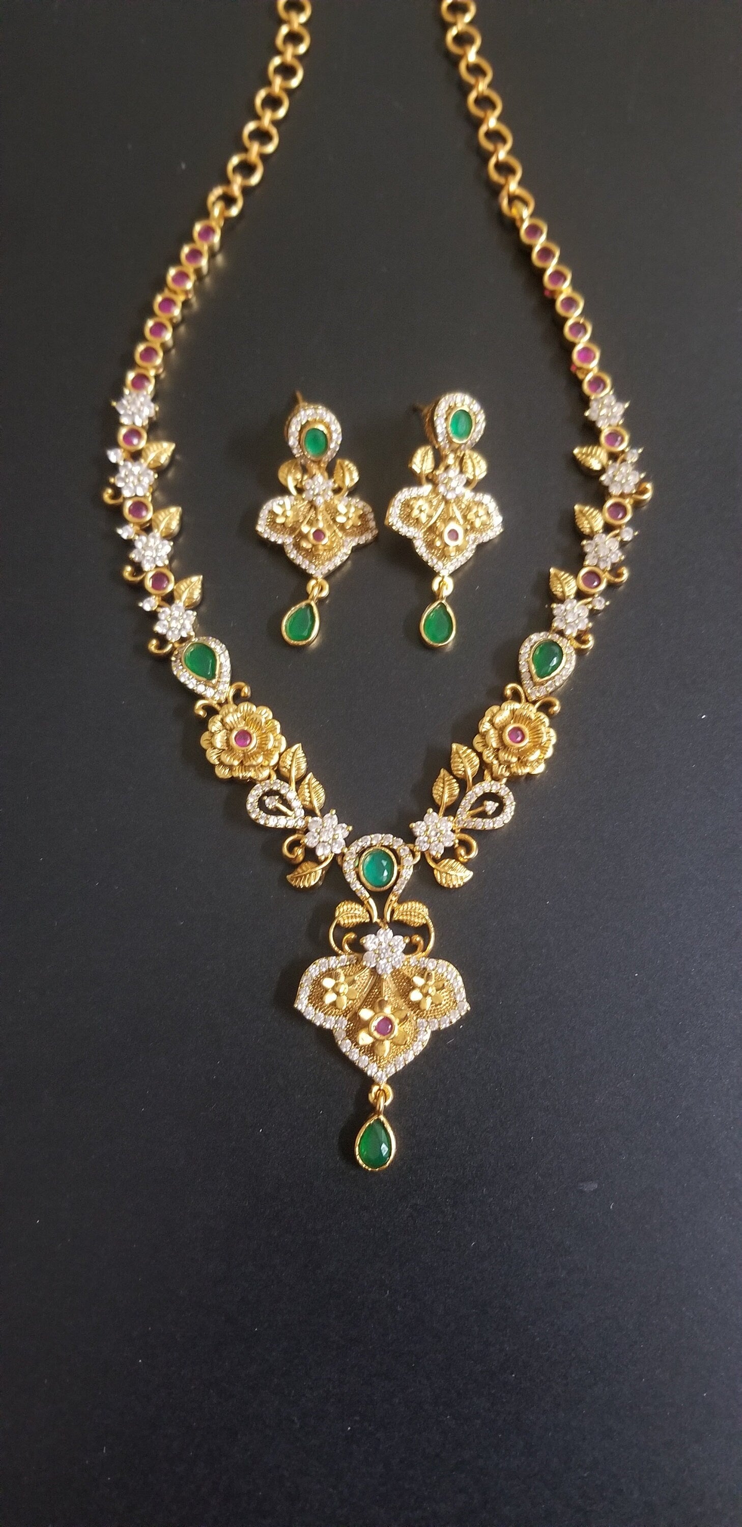 Premium Quality CZ matte finish Necklace with Beautiful Earrings