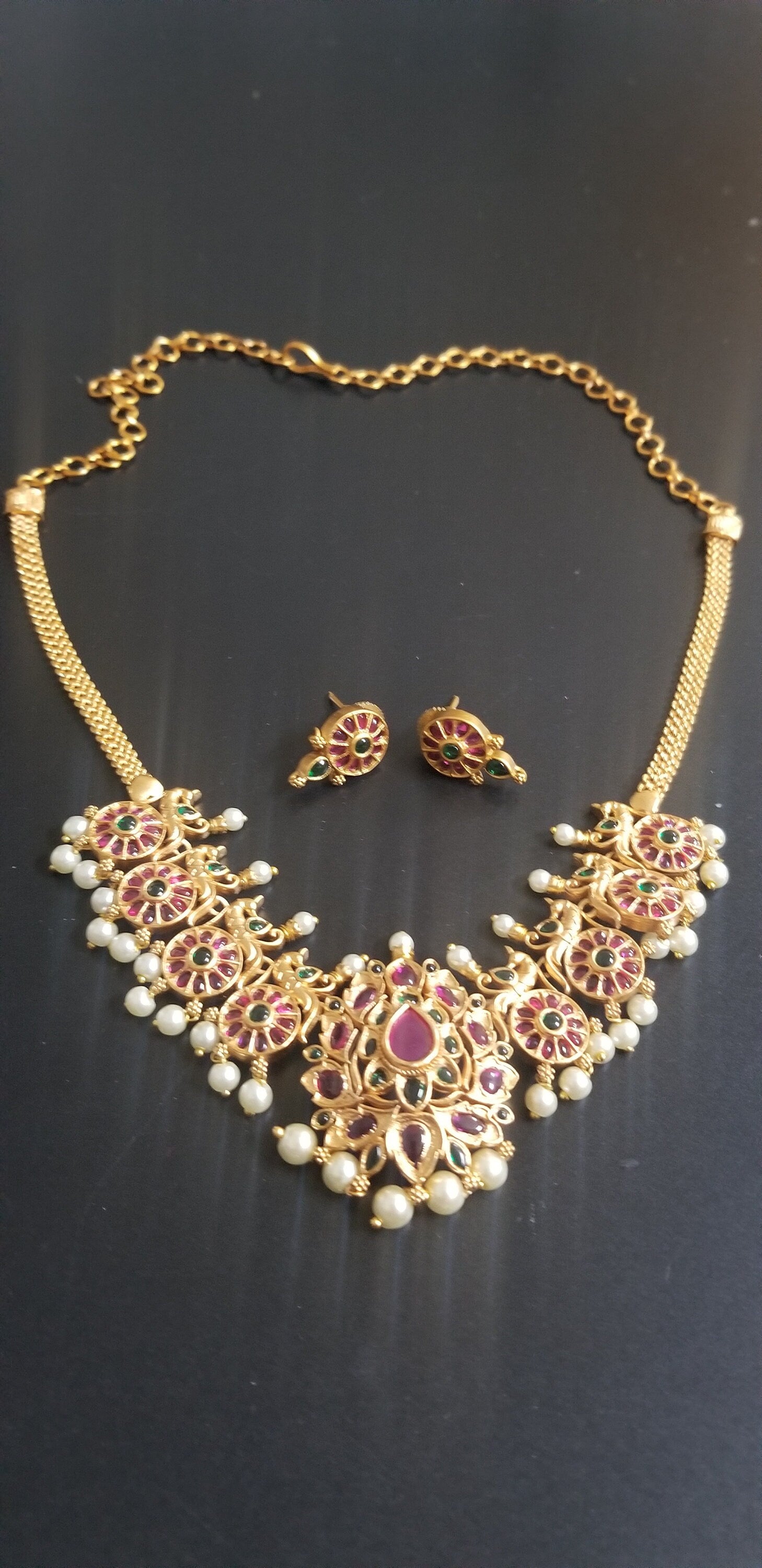 Premium Quality Multi-color Kemp stone Necklace cum Choker with Beautiful matching Earrings - Fashion Jewelry