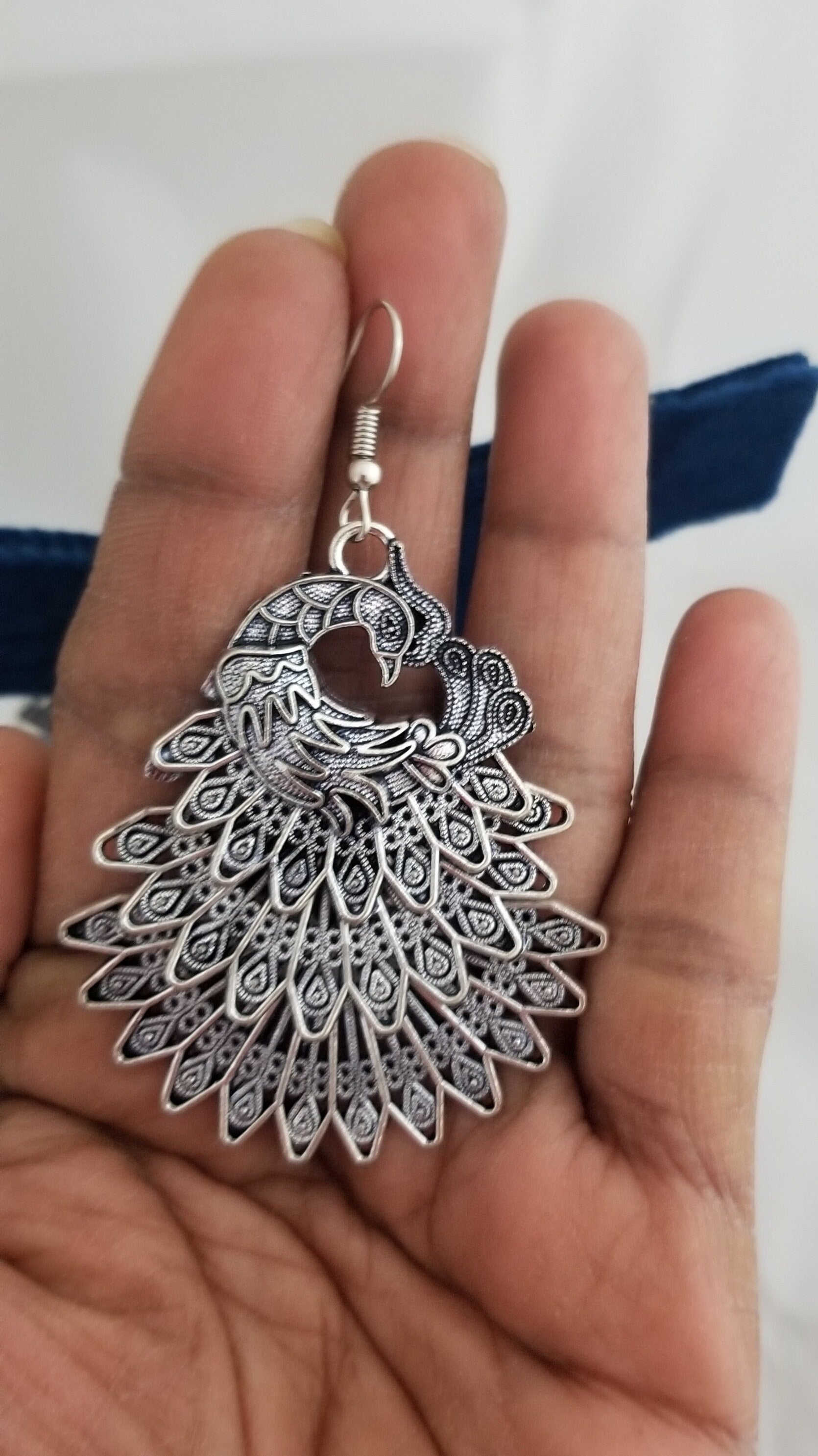 Peacock design Oxidized Big  Earrings Jhumki Jhumka for Women and Girls