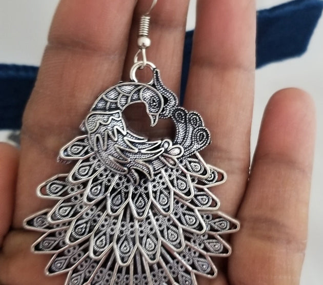 Peacock design Oxidized Big  Earrings Jhumki Jhumka for Women and Girls