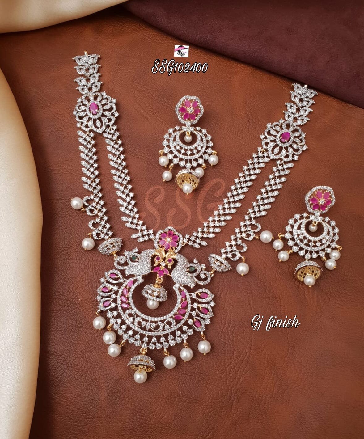 Premium Quality Double layer CZ Necklace with Beautiful Earrings -Diamond Jewelry Replica