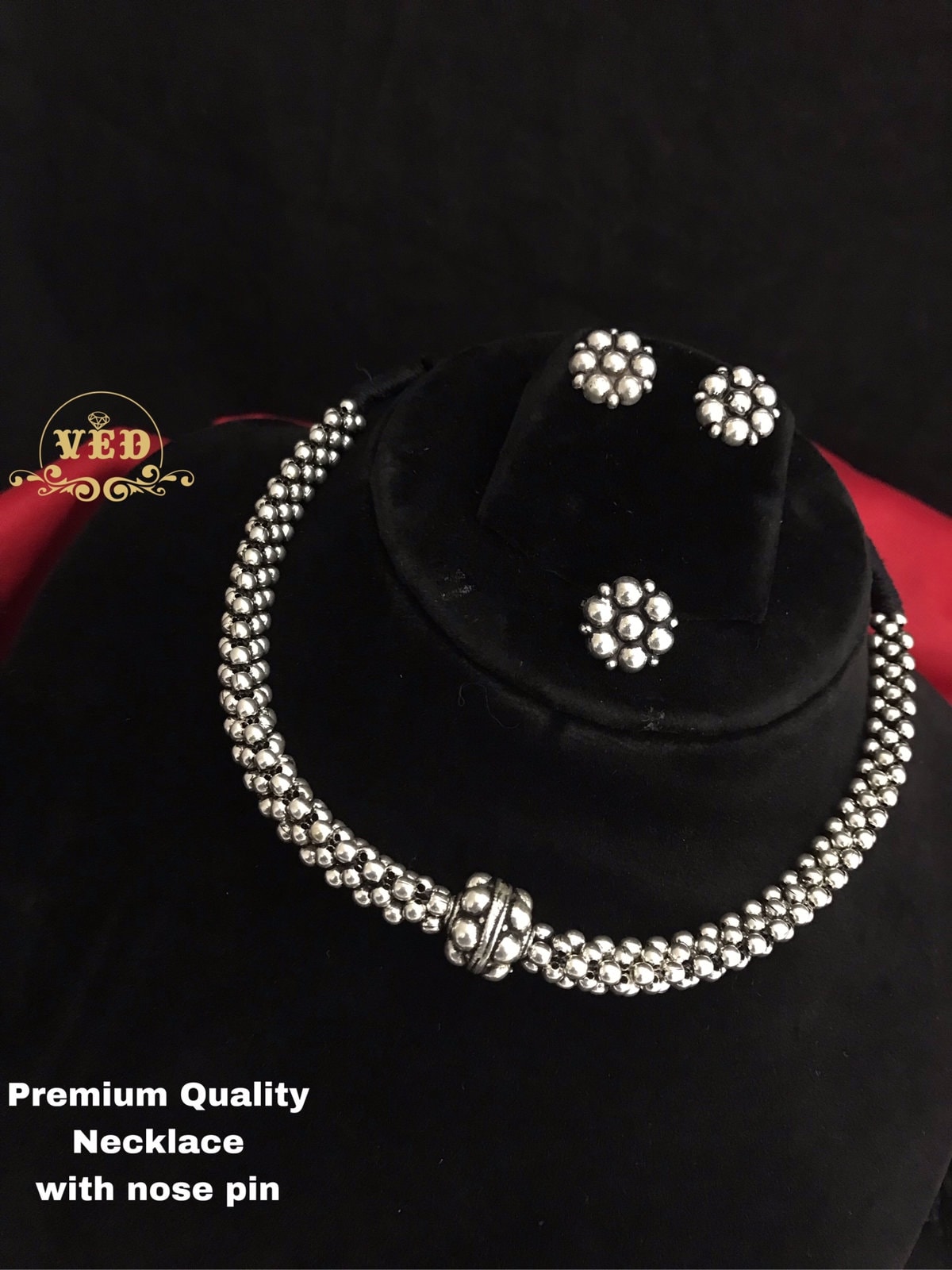 Premium quality Antique Silver Choker with matching Earrings and nose pin
