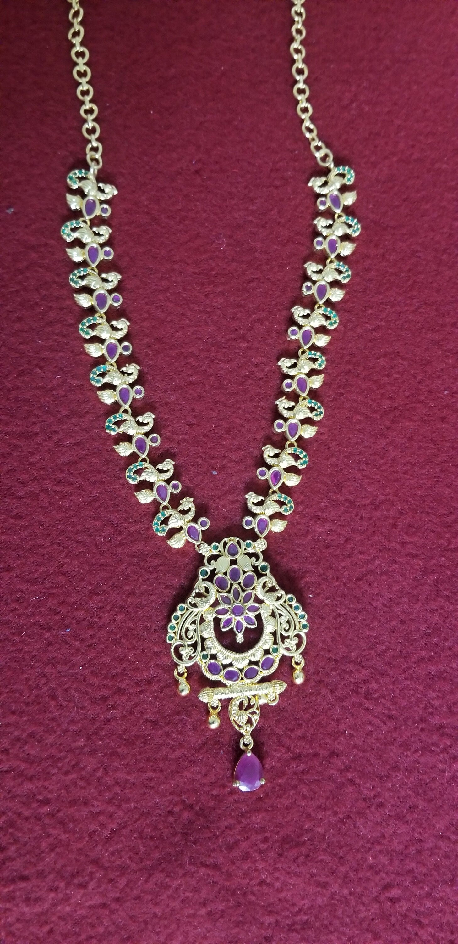 Peacock with flower Gold Polish AD stone Necklace with - Gold Jewelry Replica