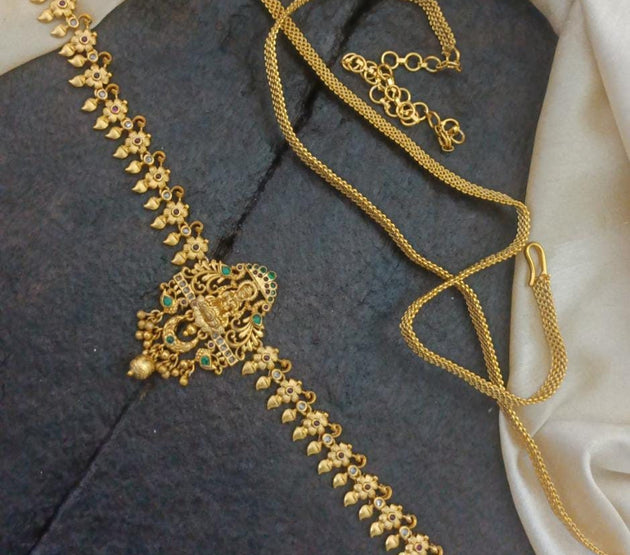 Lakshmi Matte finish AD multi-color stone Hip belt with adjustable chain and hook - Hip/Lehenga/Saree belt