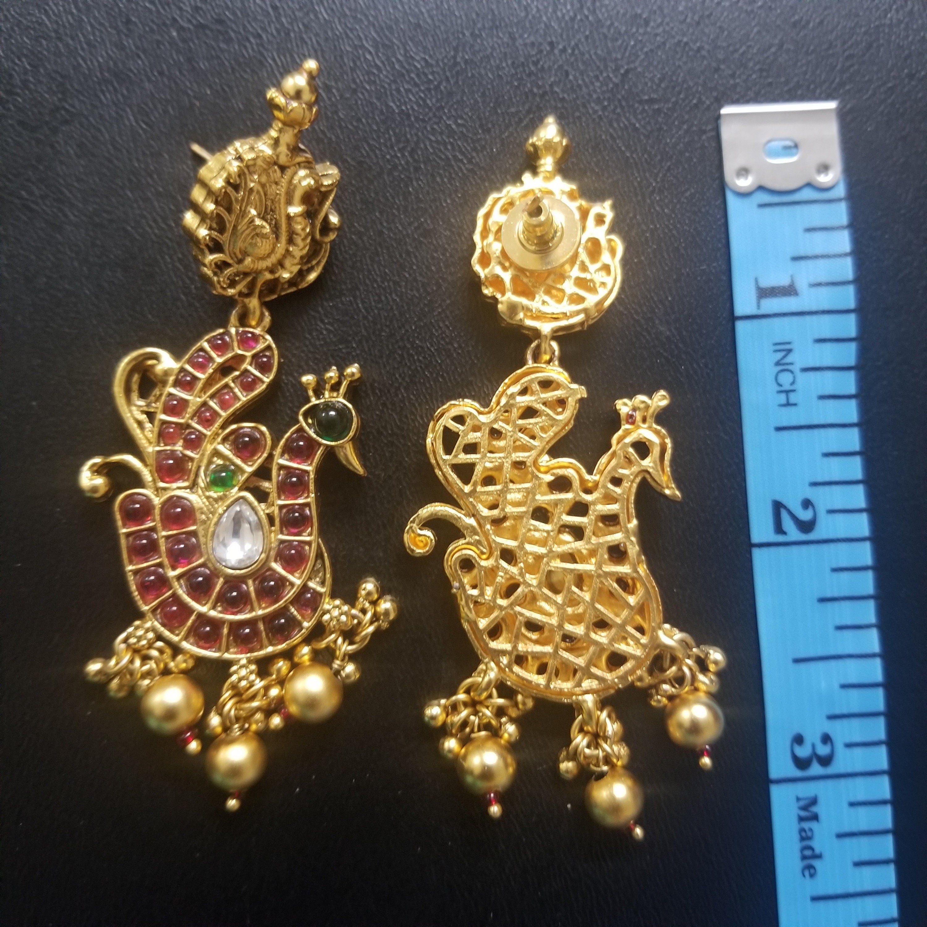 Peacock Premium quality Kemp stone  Gold Jewelry Replica Necklace with Earrings - Bridal Necklace