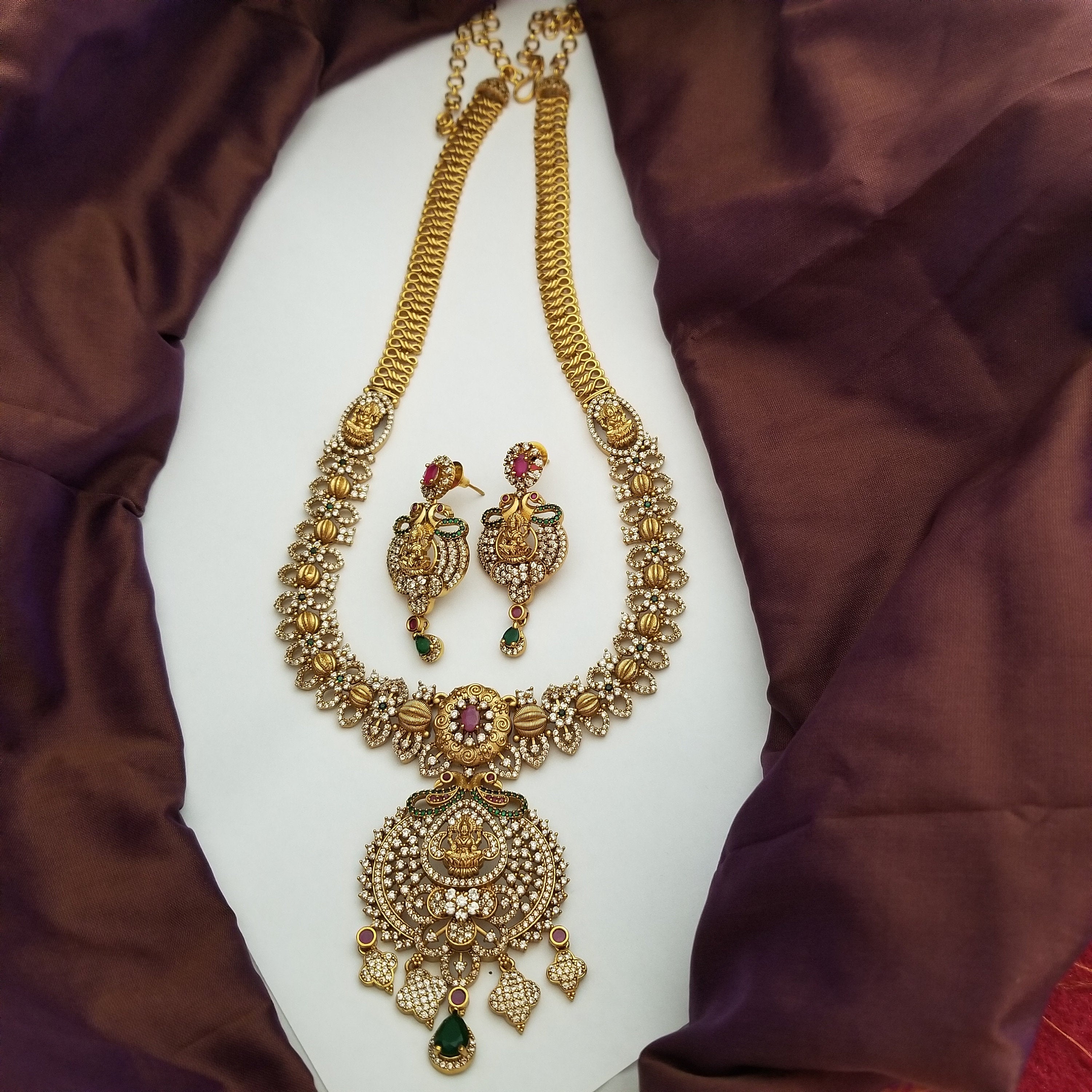 Lakshmi Premium quality Gold Jewelry Replica Haram - CZ stone Haram with matching Earrings - Ethnic Jewelry