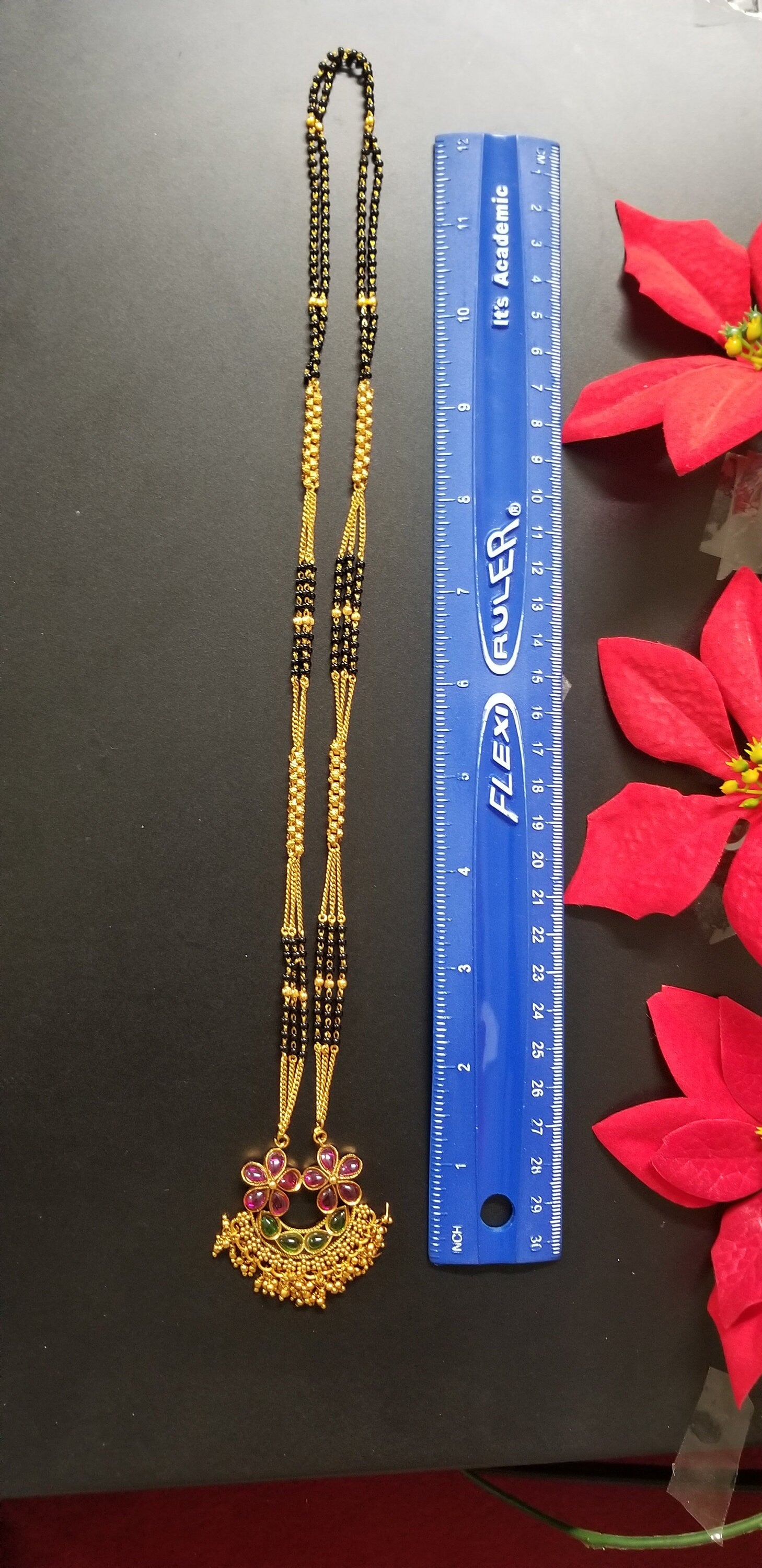 Matte finish Mangalsutra type chain with AD stone with pendent - Indian Fashion Jewelry