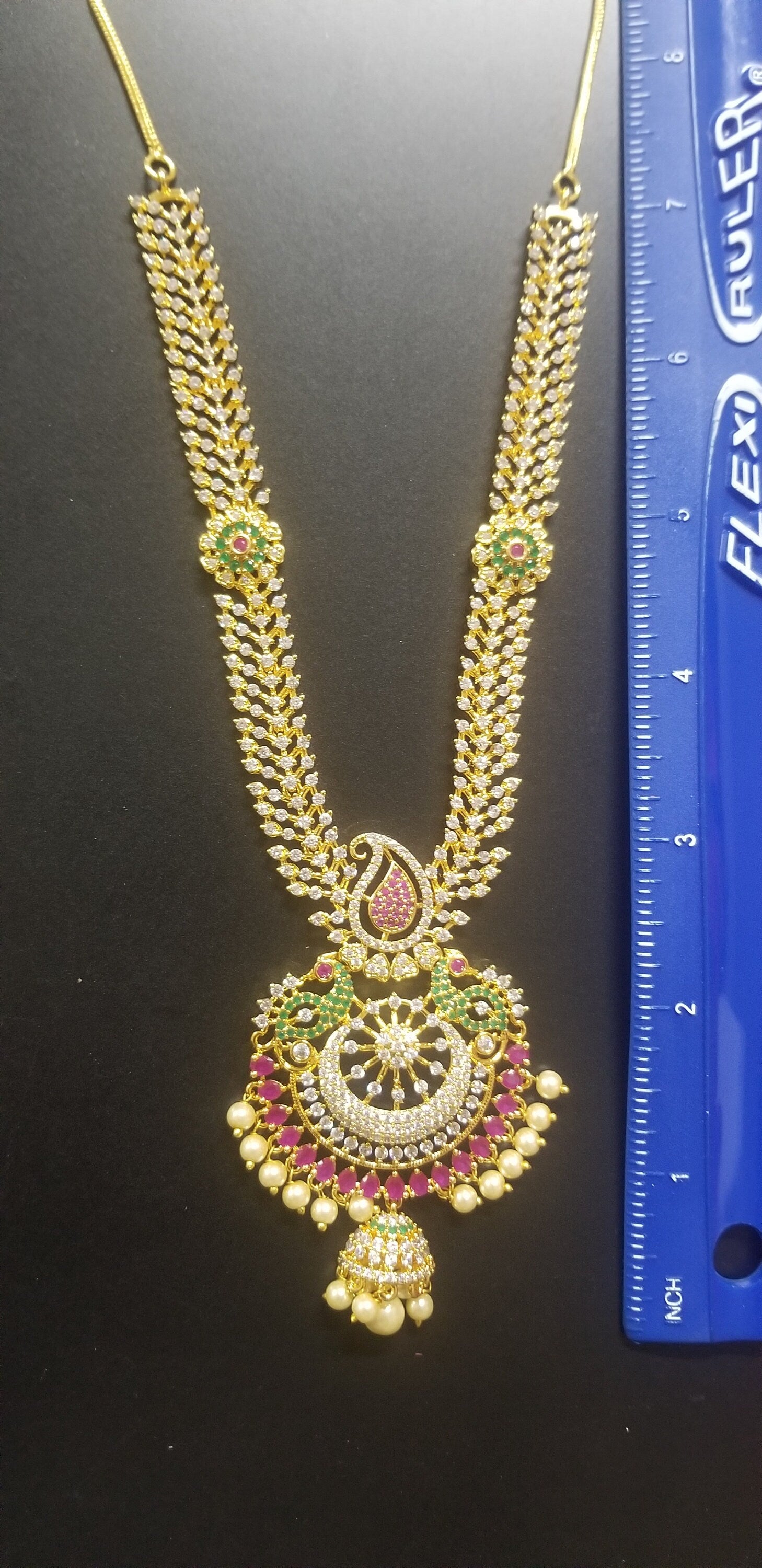 Premium Quality CZ stone Necklace with Beautiful Jhumka - Gold Jewelry Replica