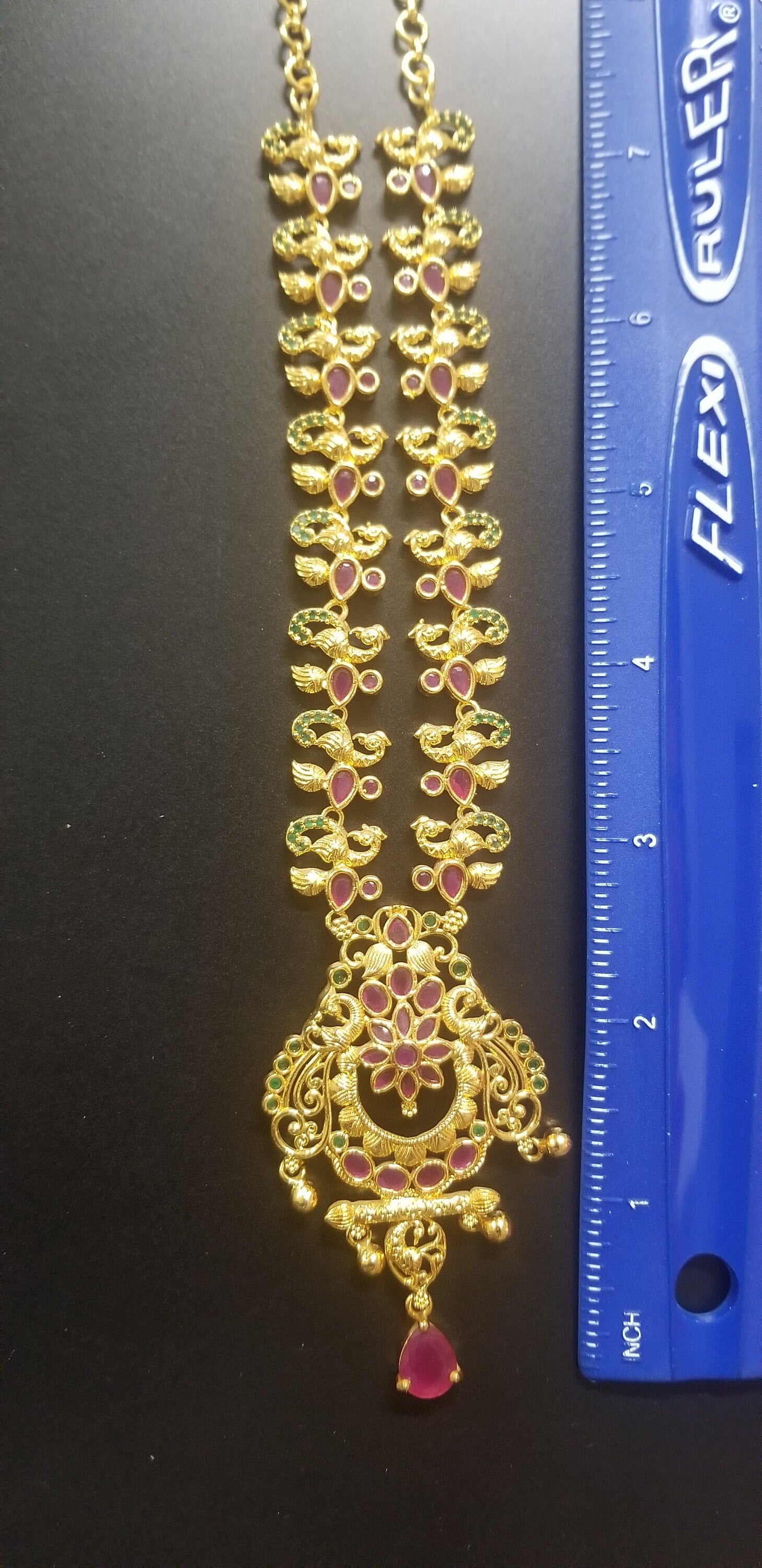Peacock with flower Gold Polish AD stone Necklace with - Gold Jewelry Replica