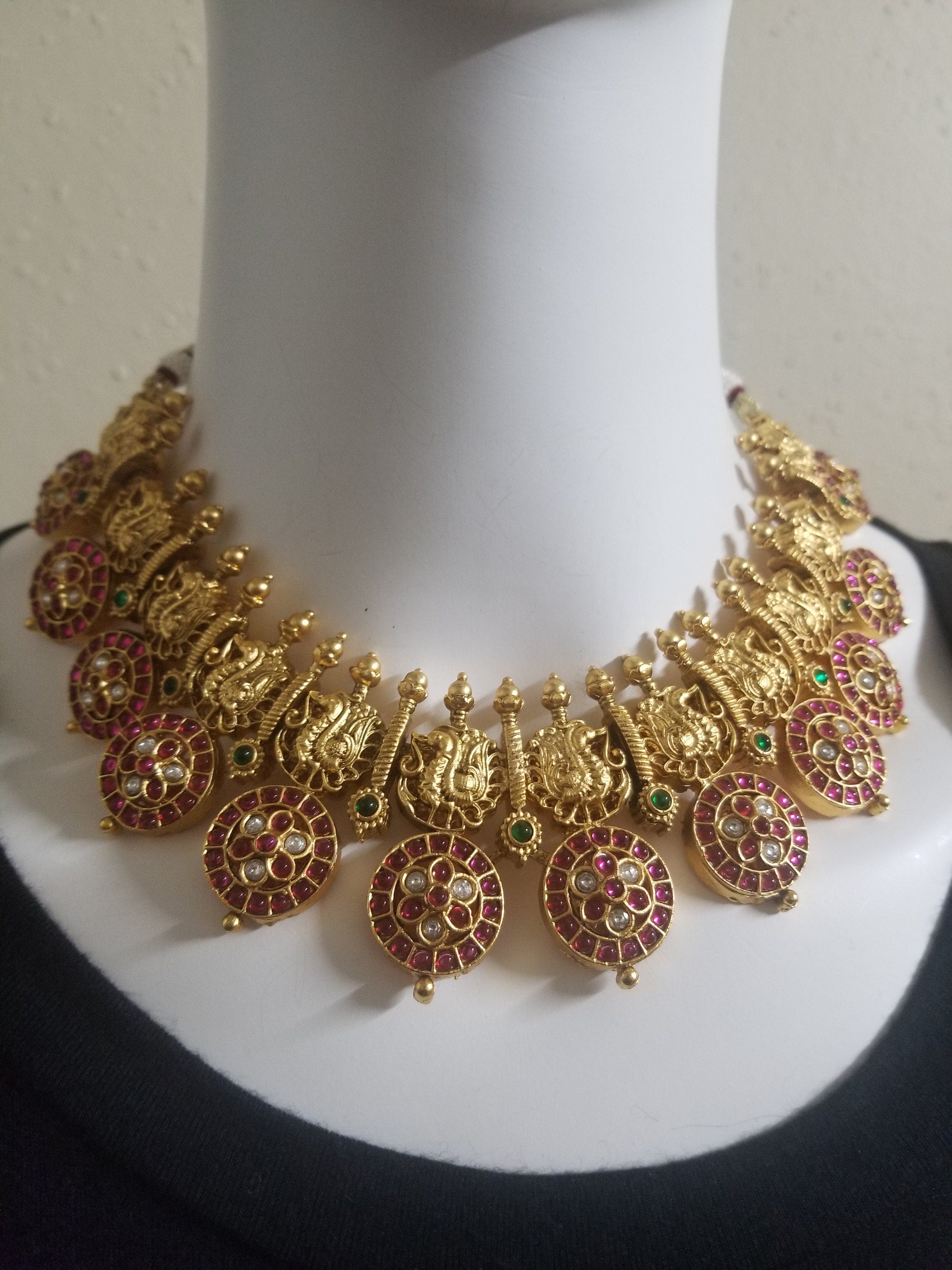 Peacock Premium quality Kemp stone  Gold Jewelry Replica Necklace with Earrings - Bridal Necklace
