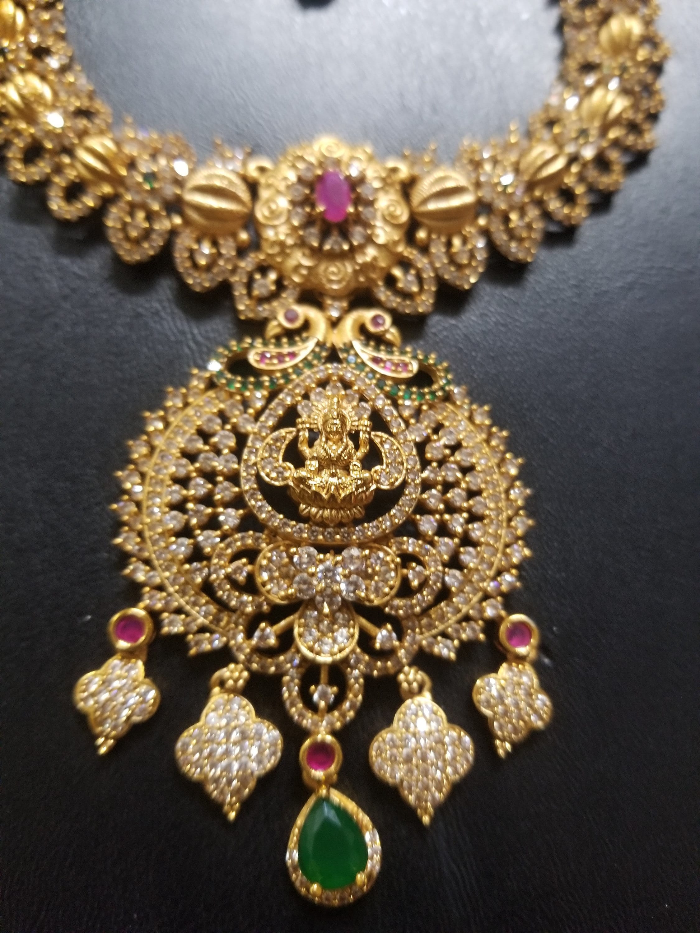 Lakshmi Premium quality Gold Jewelry Replica Haram - CZ stone Haram with matching Earrings - Ethnic Jewelry