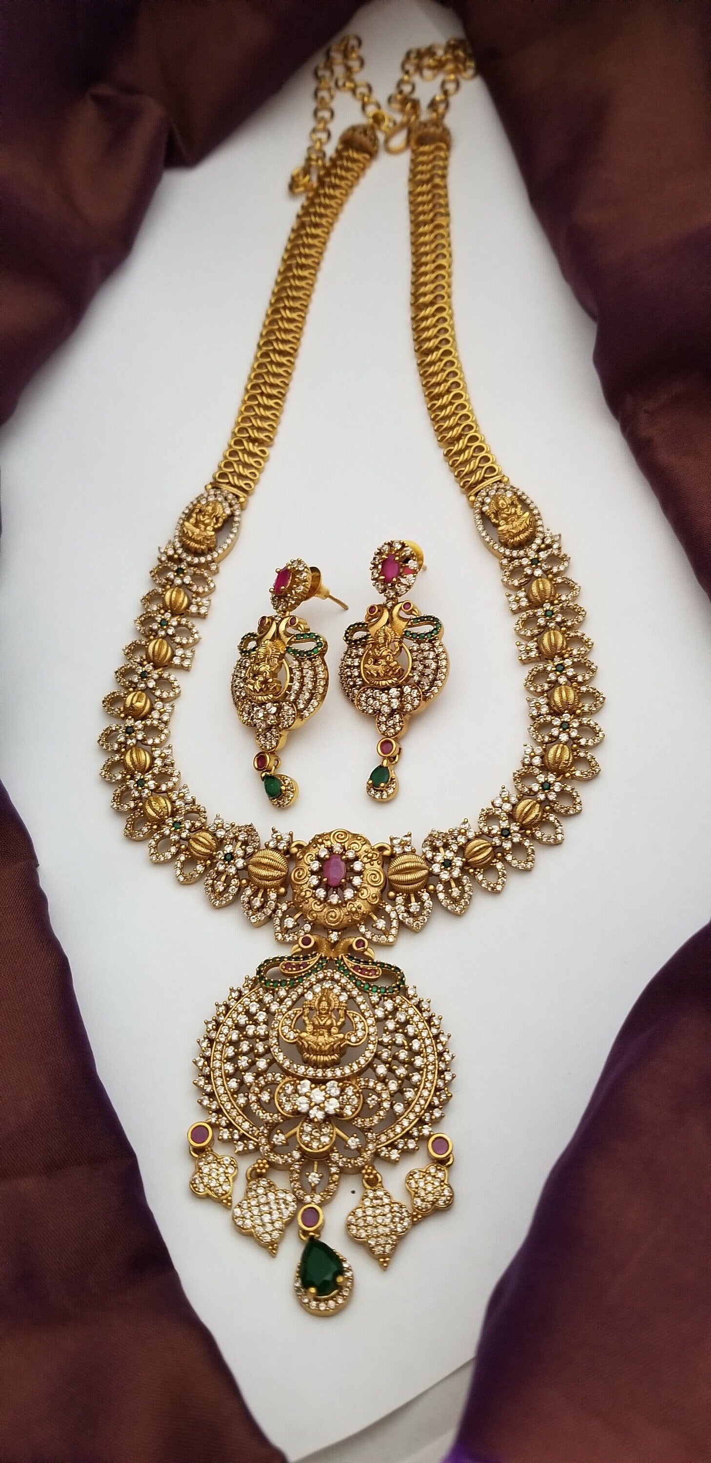 Lakshmi Premium quality Gold Jewelry Replica Haram - CZ stone Haram with matching Earrings - Ethnic Jewelry