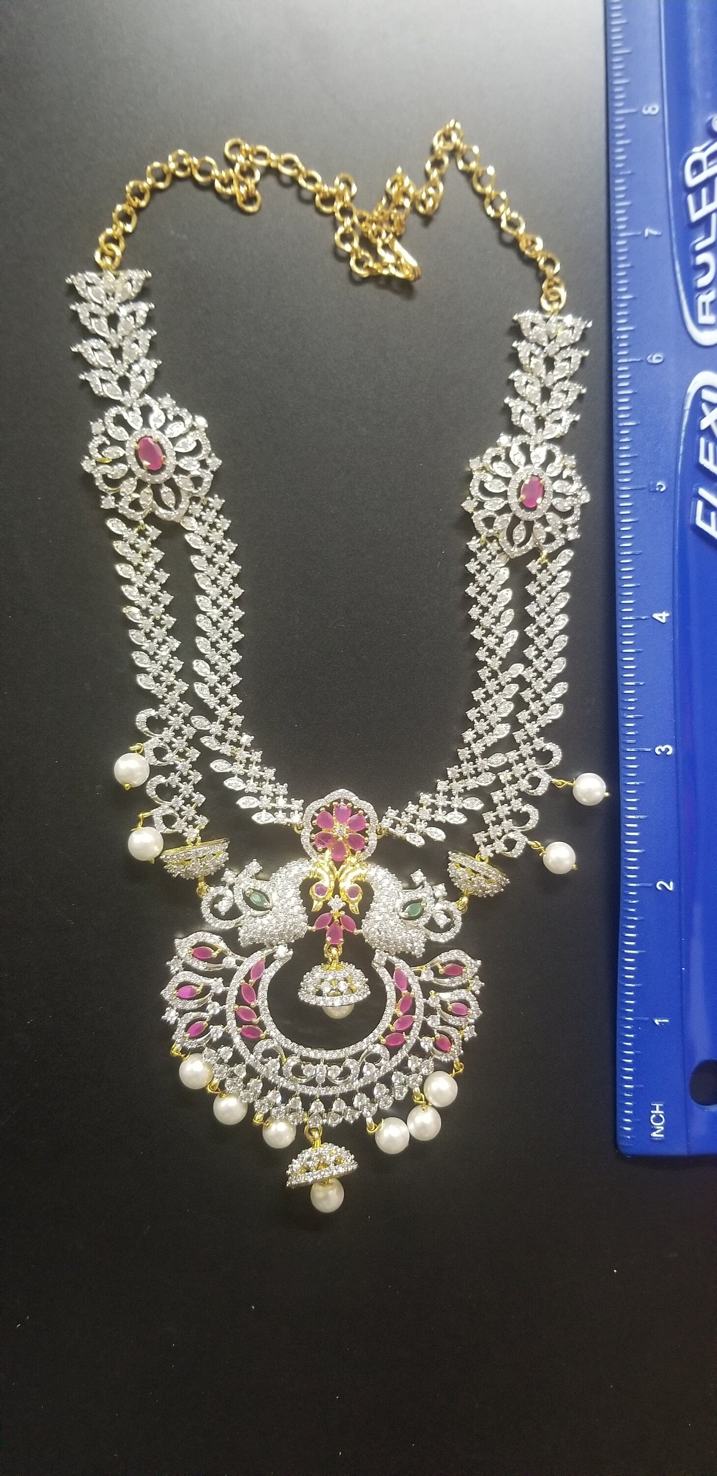 Premium Quality Double layer CZ Necklace with Beautiful Earrings -Diamond Jewelry Replica