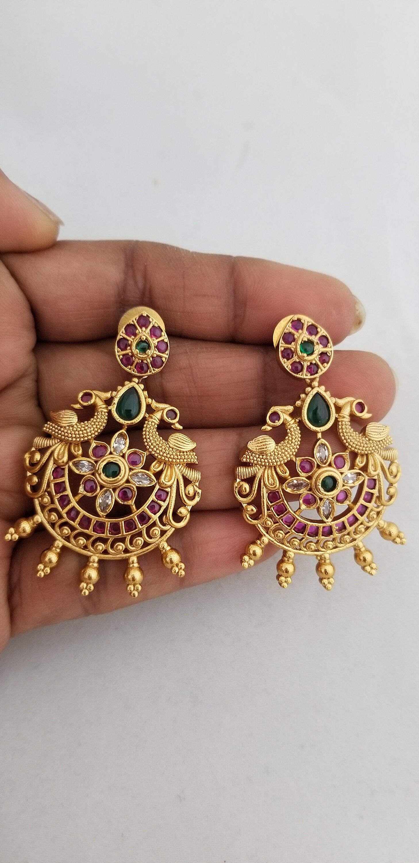 Peacock Premium Quality premium polish Antique matte finish kemp stone Earrings