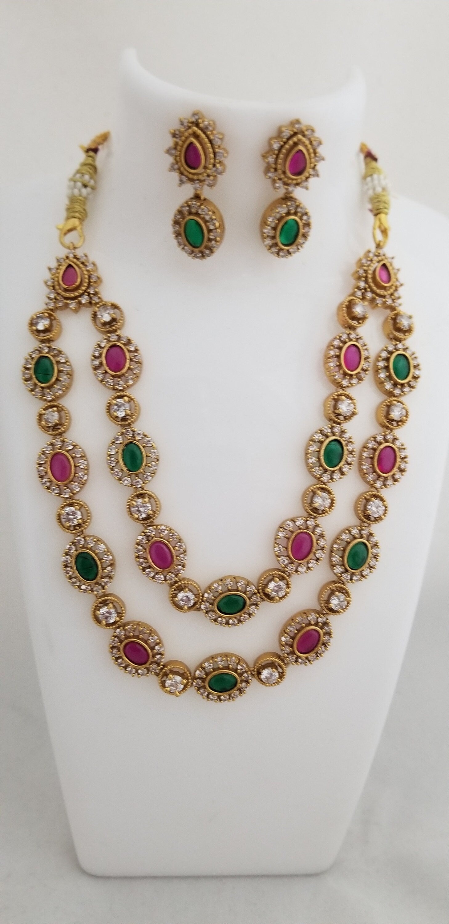 Premium Quality Double layer Matte finish Multi-color Necklace with Earrings