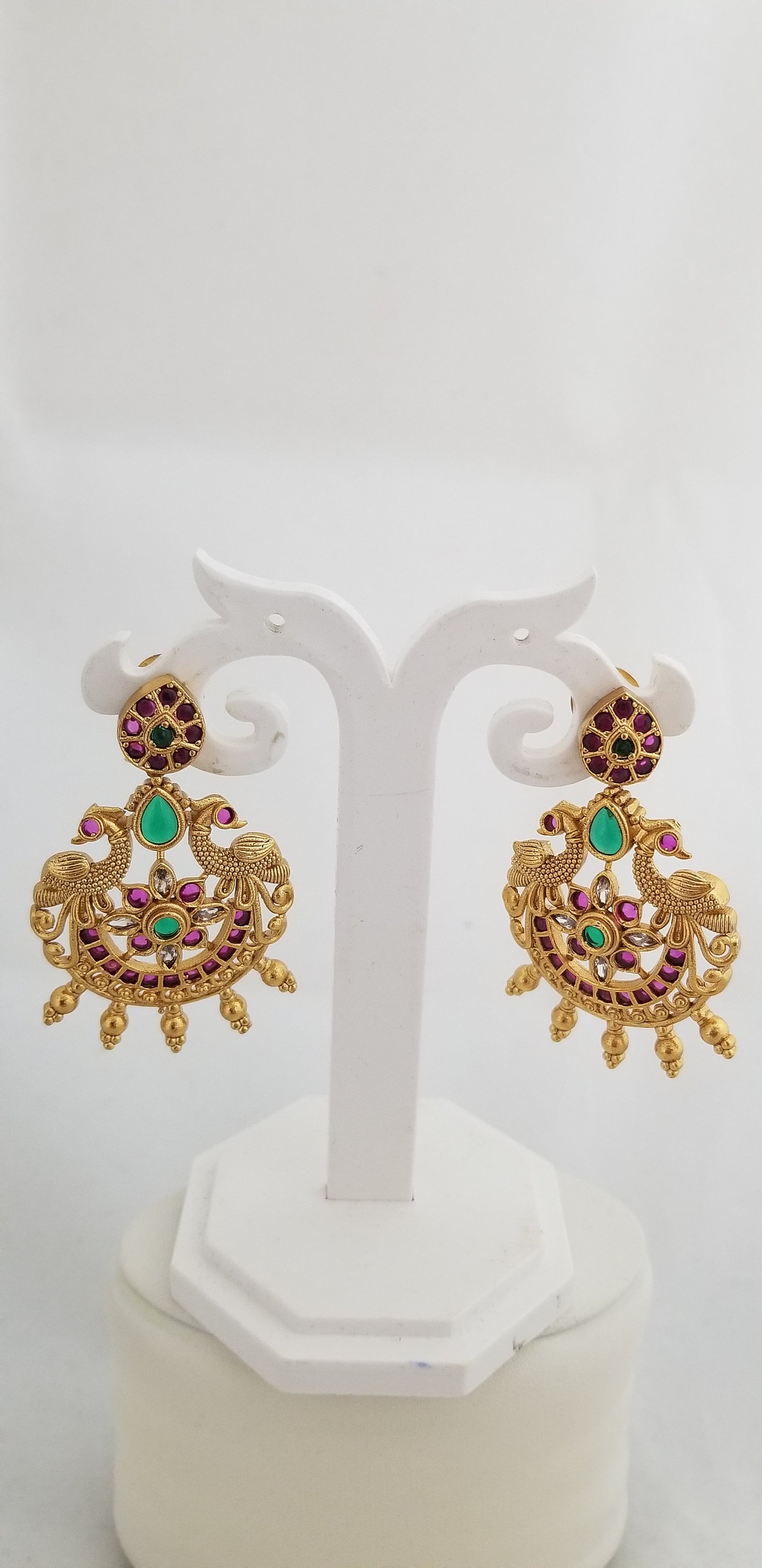 Peacock Premium Quality premium polish Antique matte finish kemp stone Earrings