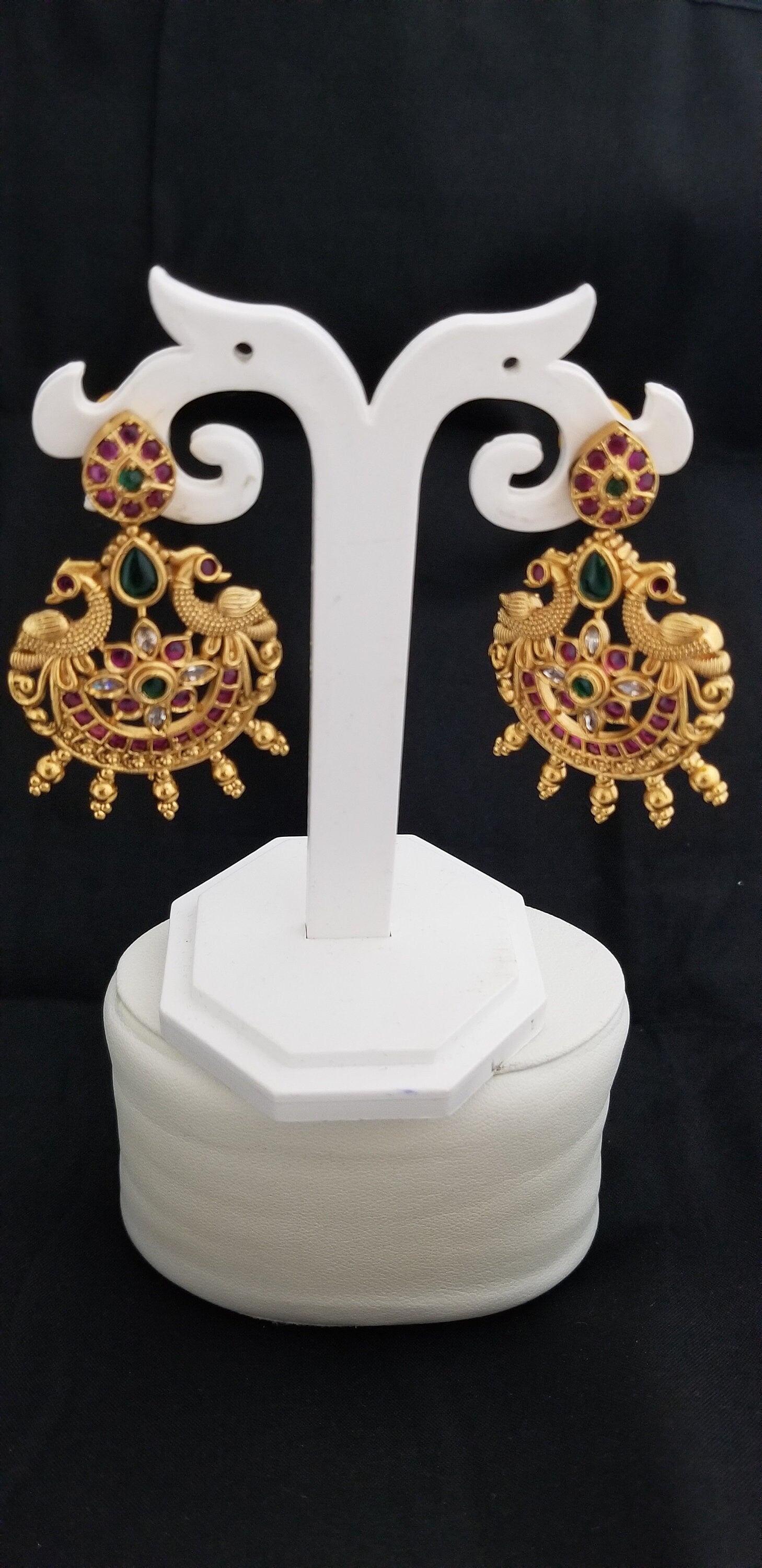 Peacock Premium Quality premium polish Antique matte finish kemp stone Earrings
