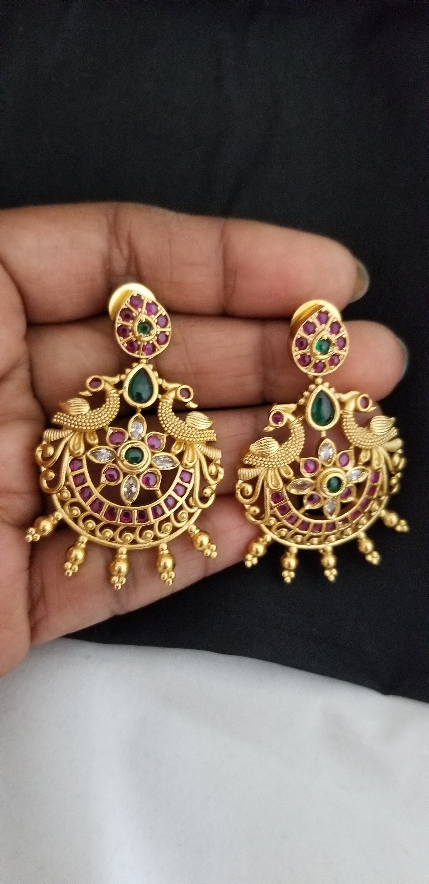 Peacock Premium Quality premium polish Antique matte finish kemp stone Earrings