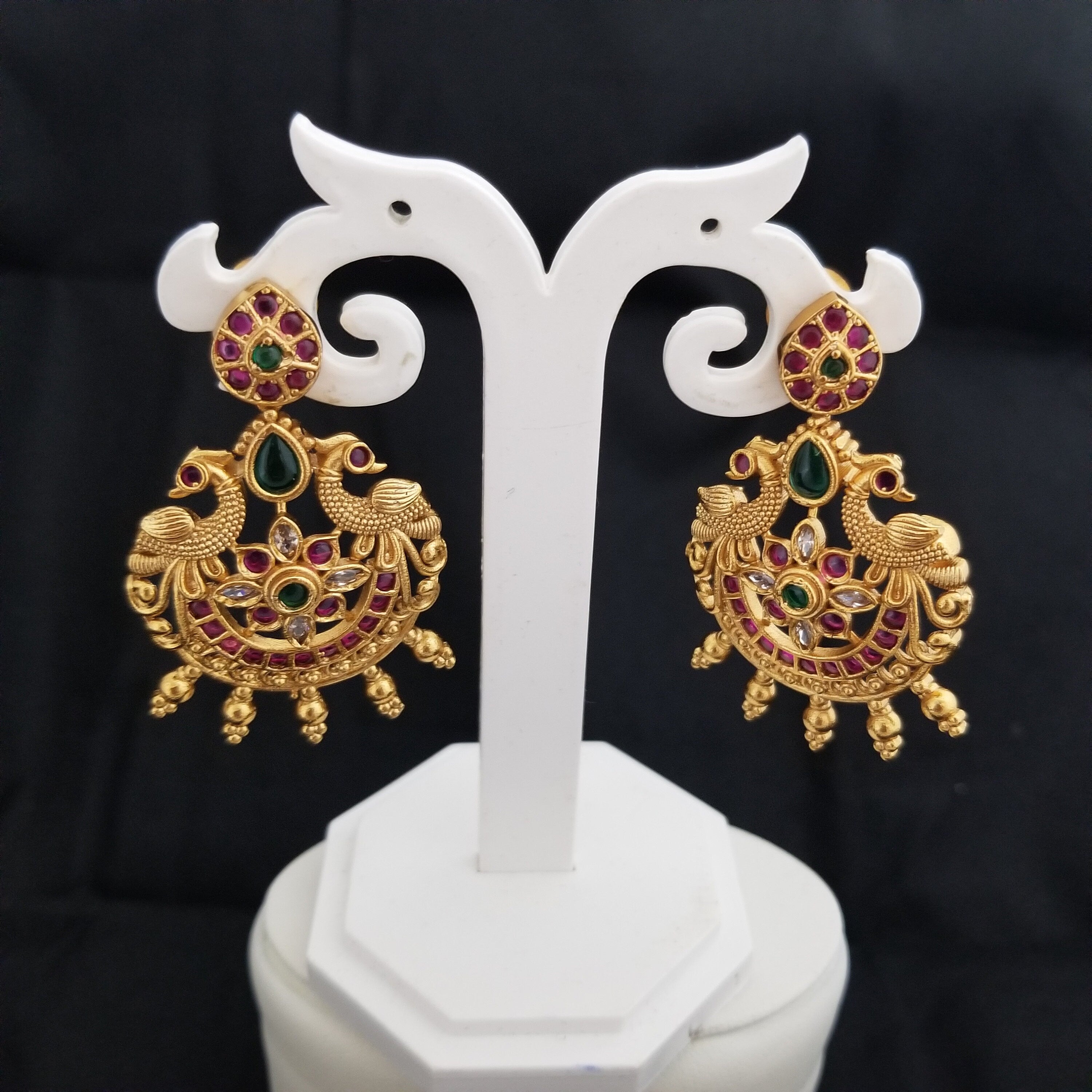 Peacock Premium Quality premium polish Antique matte finish kemp stone Earrings