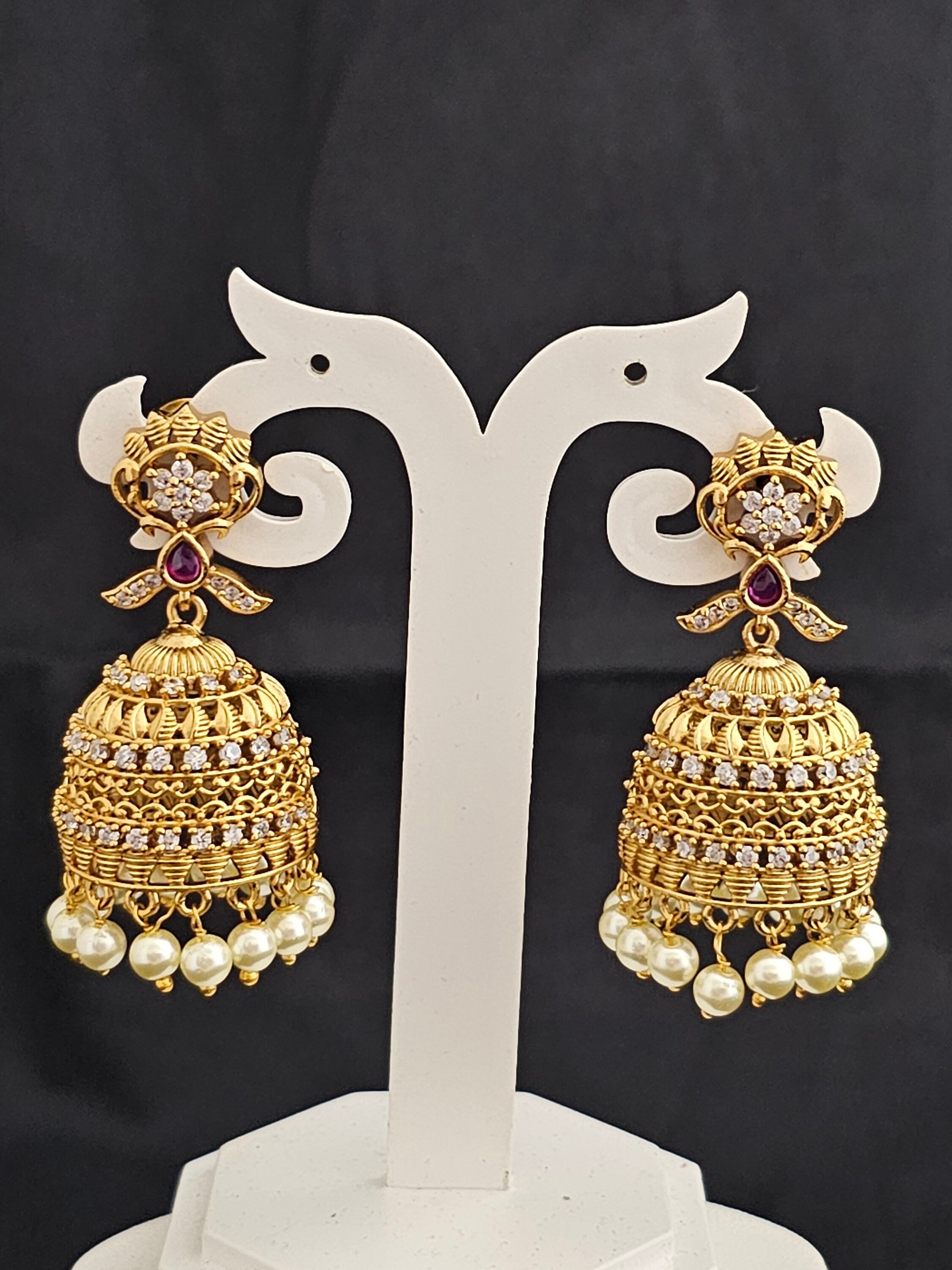 Premium Quality premium polish long Big Jhumka with hangings pearls