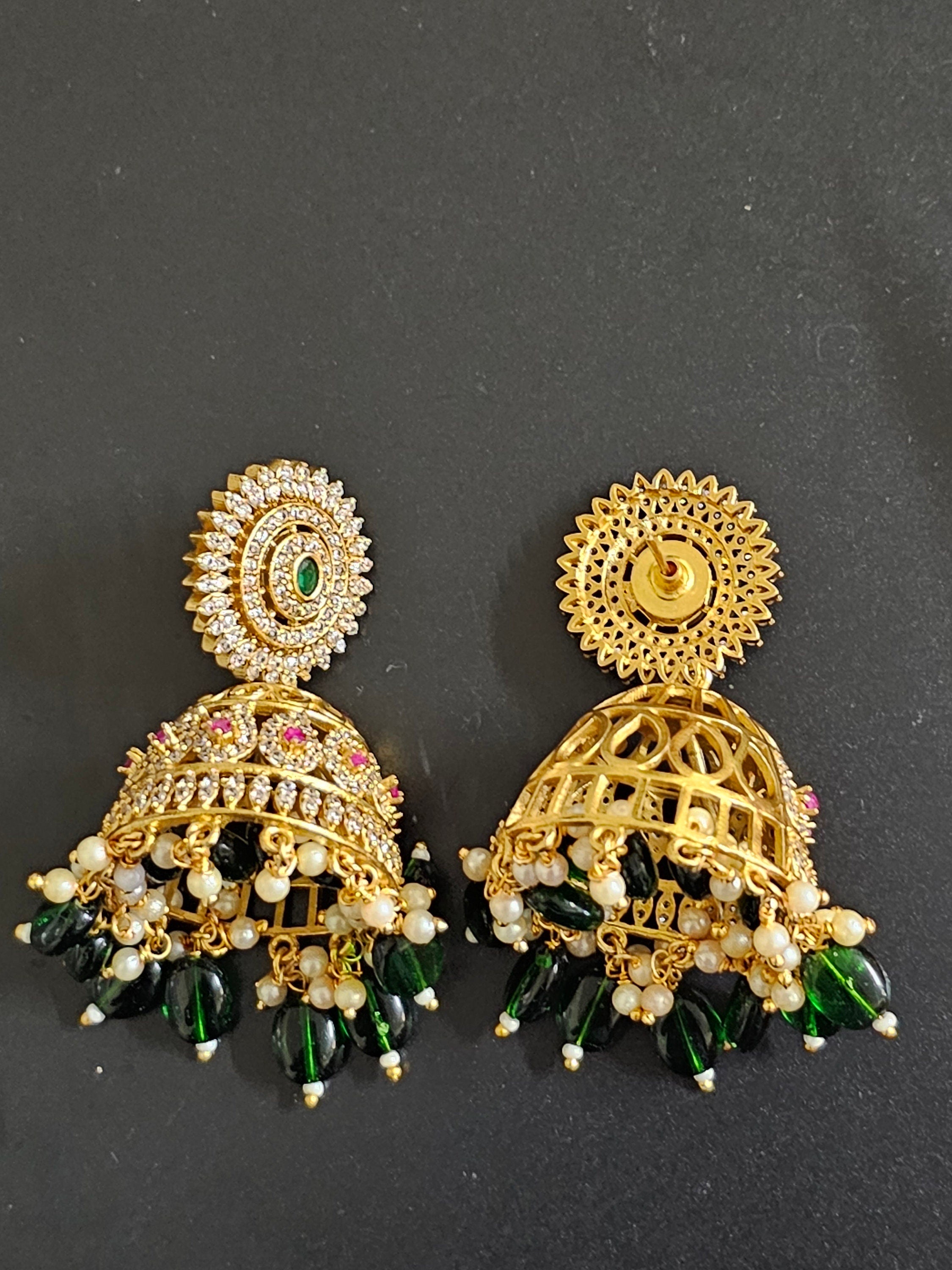 Premium Quality premium polish long Big Jhumka with hangings bead and pearls