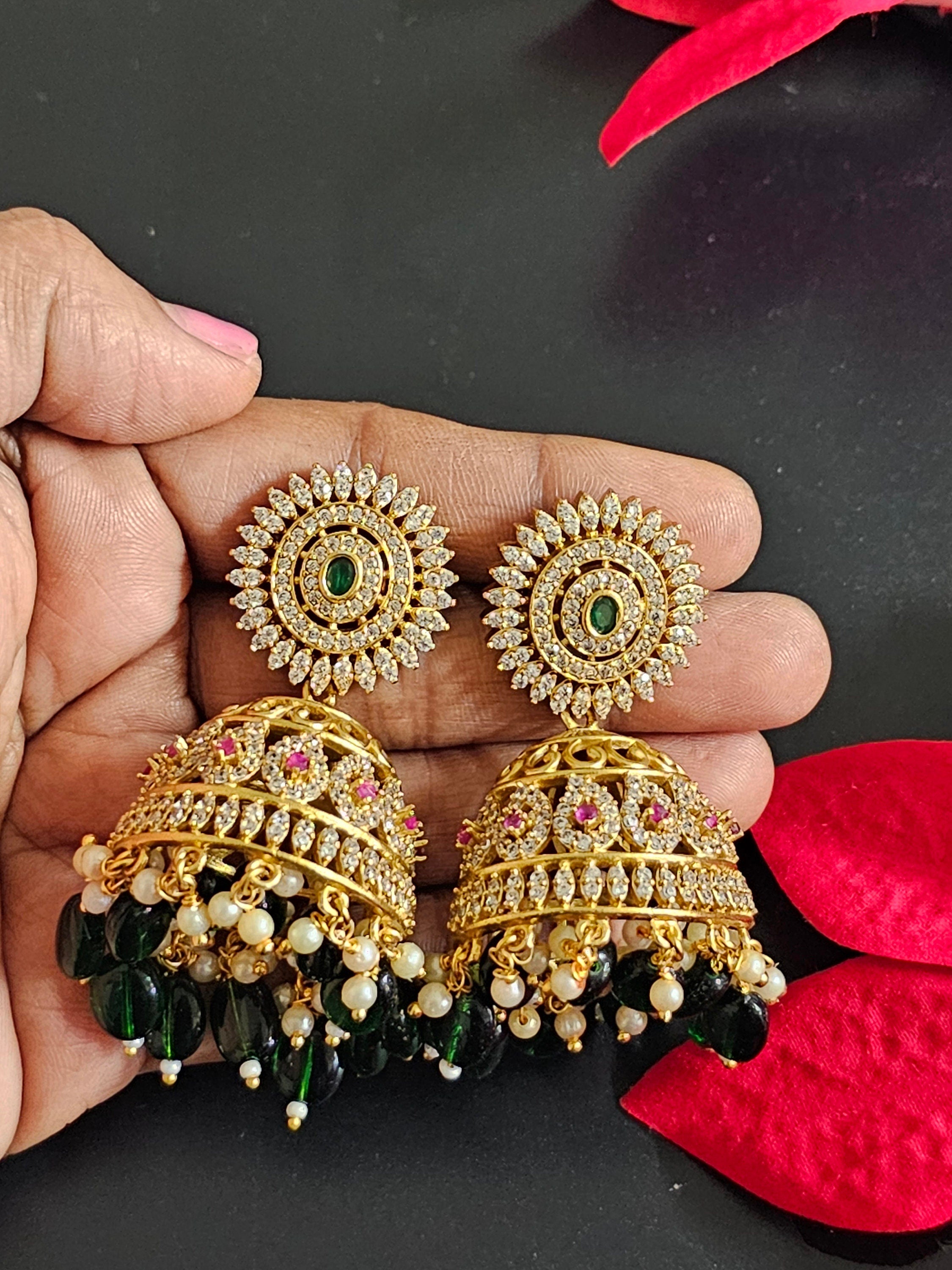 Premium Quality premium polish long Big Jhumka with hangings bead and pearls