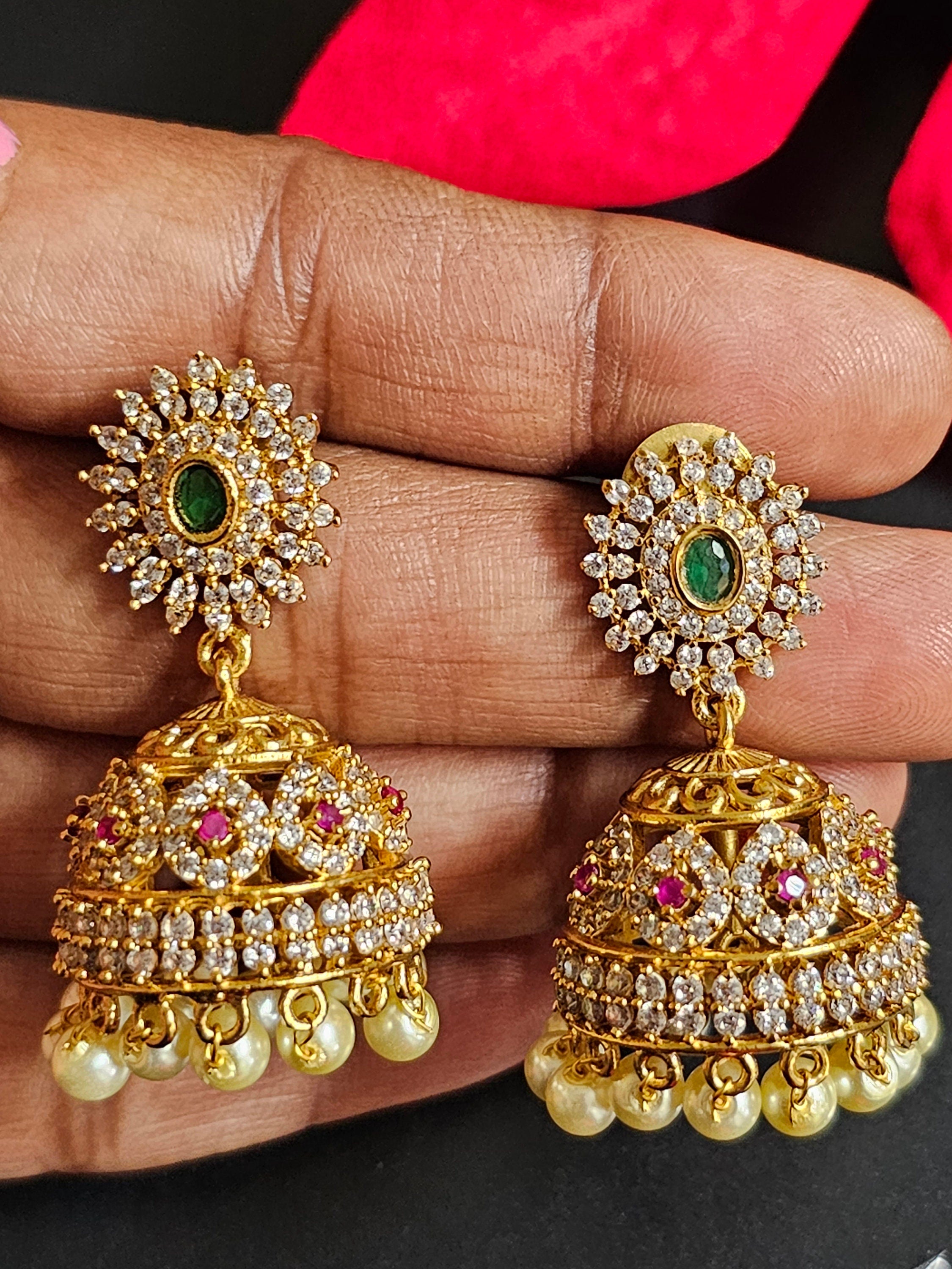 Premium Quality premium polish Jhumka with hangings pearls