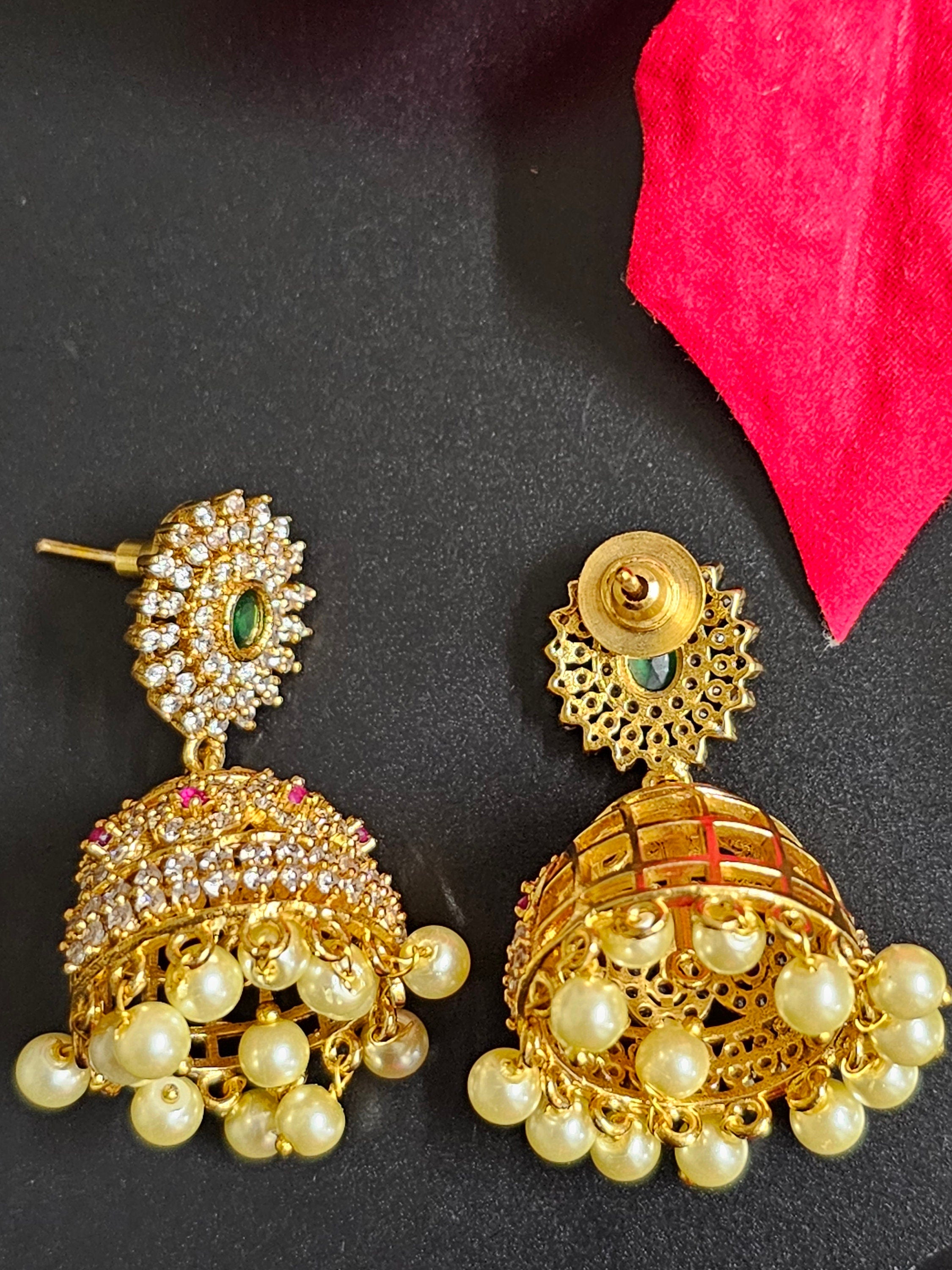 Premium Quality premium polish Jhumka with hangings pearls