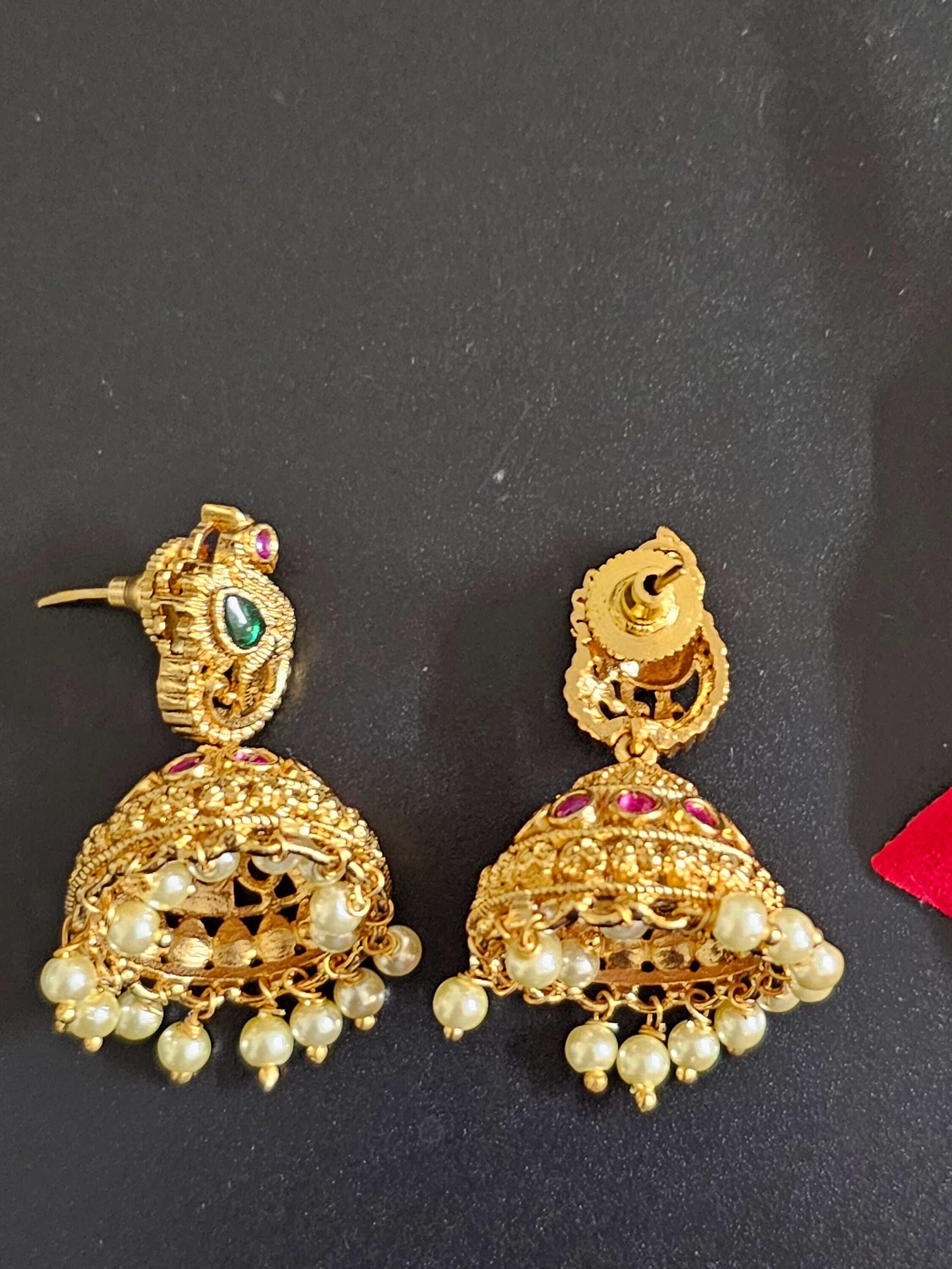 Peacock Premium Quality premium polish Jhumka with hangings pearls