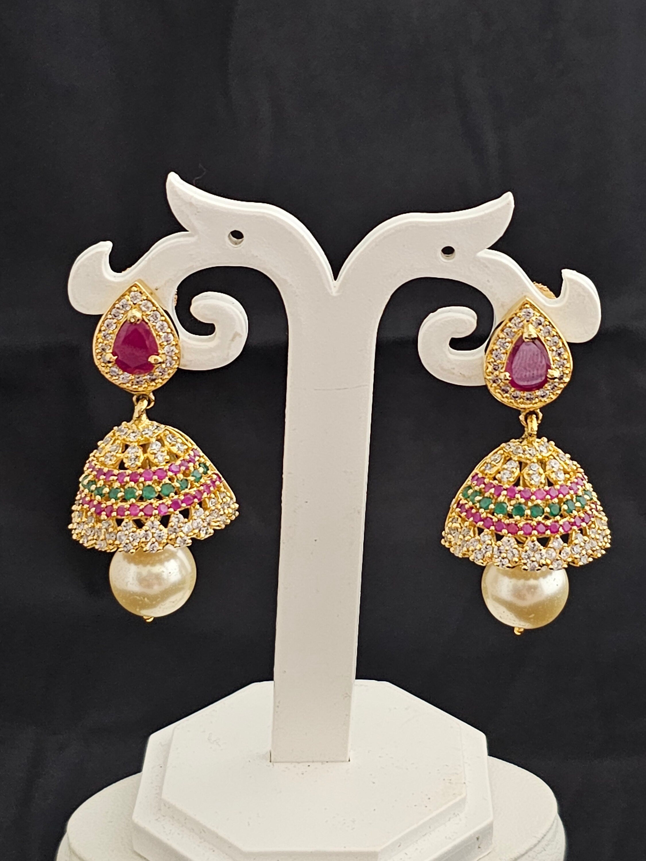 Premium Quality premium polish Jhumka with AD Stone and hangings pearl